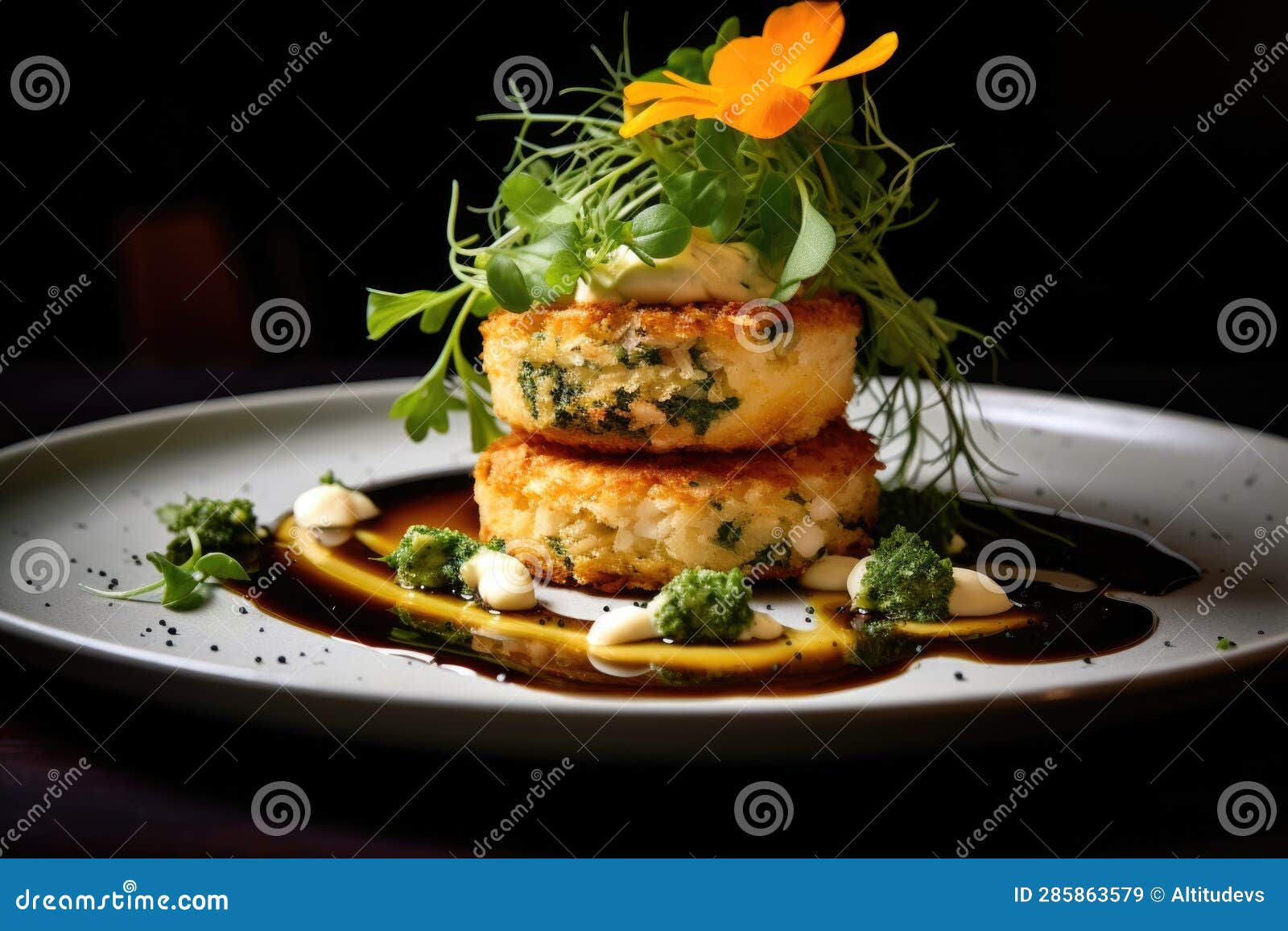 Crab Cakes Garnished with Herbs Stock Image Image of delicious
