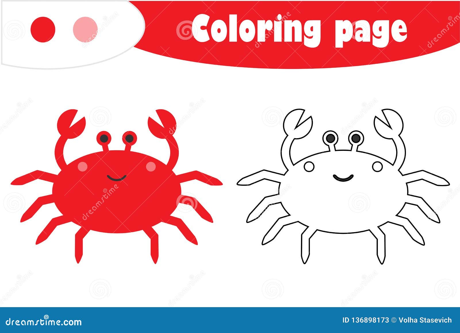 Crab In Cartoon Style Coloring Page Education Paper Game For The Development Of Children Kids Preschool Activity Printable Stock Illustration Illustration Of Educational Activity 136898173