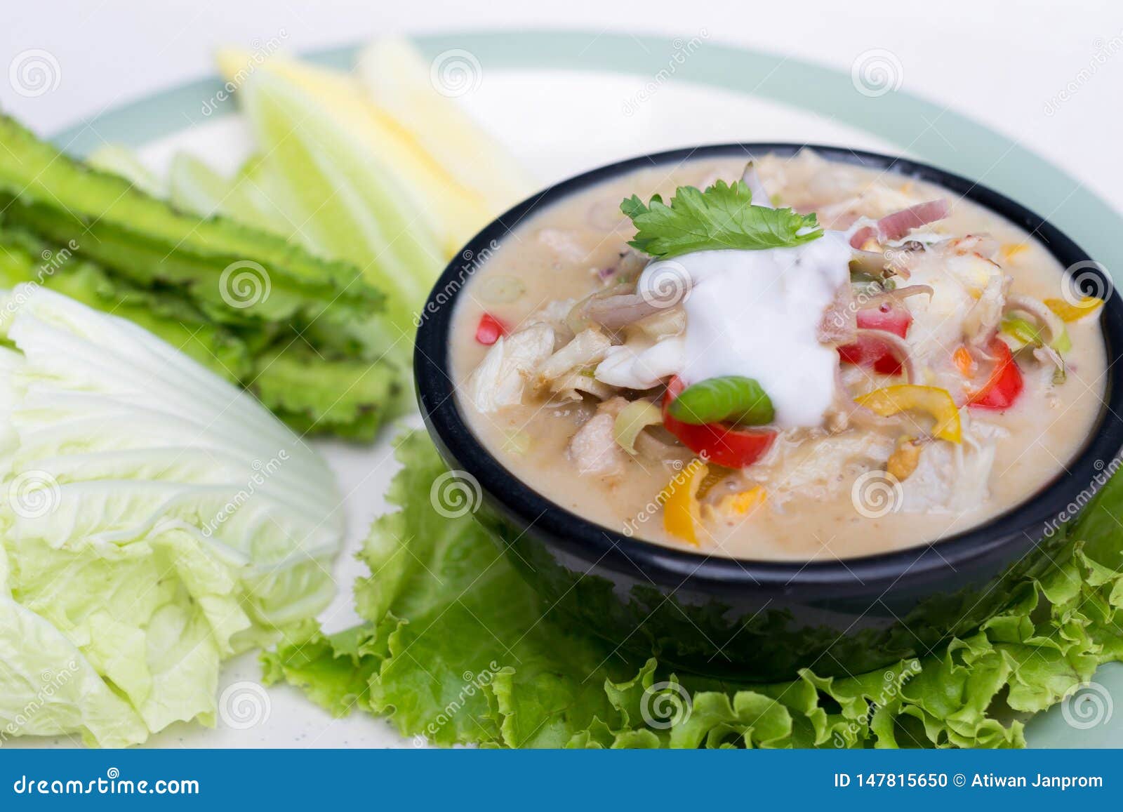 Crab Dip with Coconut Milk and Vegetables in Bowl Stock Photo Image of meat, green 147815650