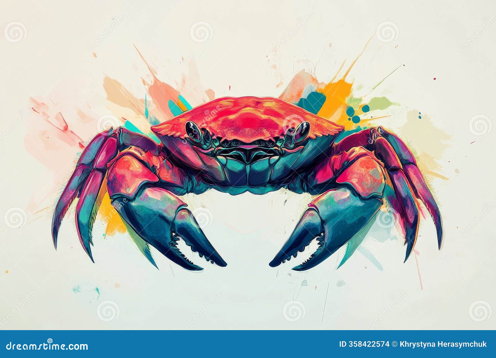 crab , bold colors, graphic , stylized animal portrait, unique art style on a ai ganerated