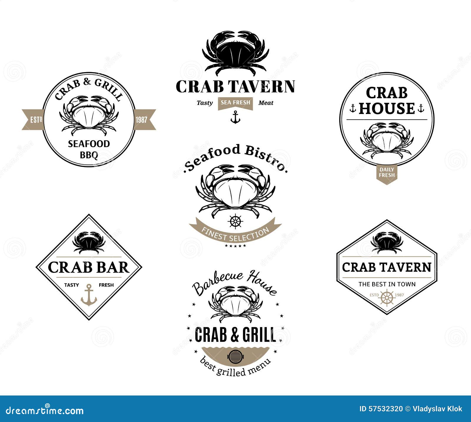 Crab Logos, Labels and Design Elements Stock Vector Illustration of grill, brand 57532320