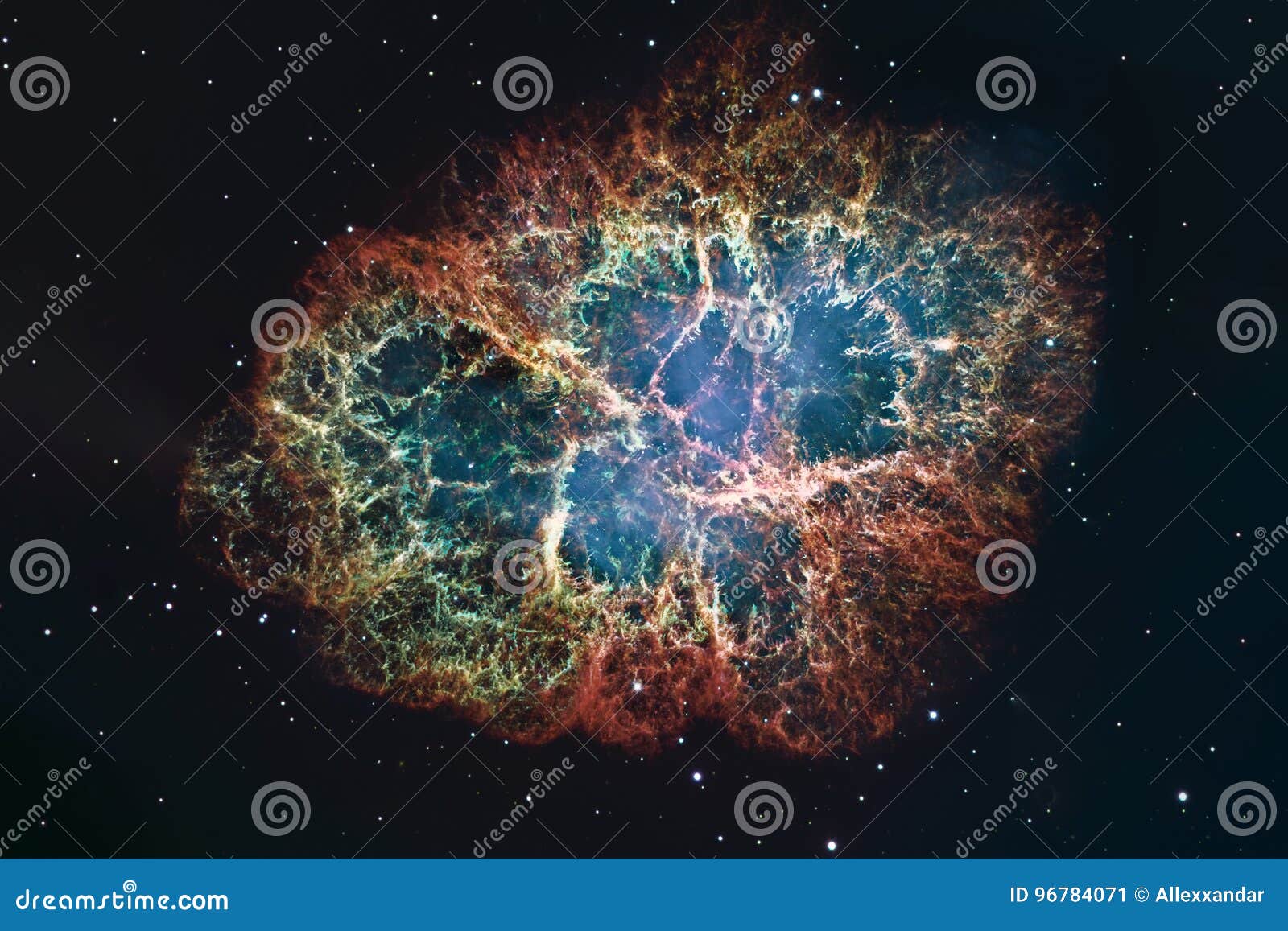 crab nebula in constellation taurus. supernova core pulsar neutron star.