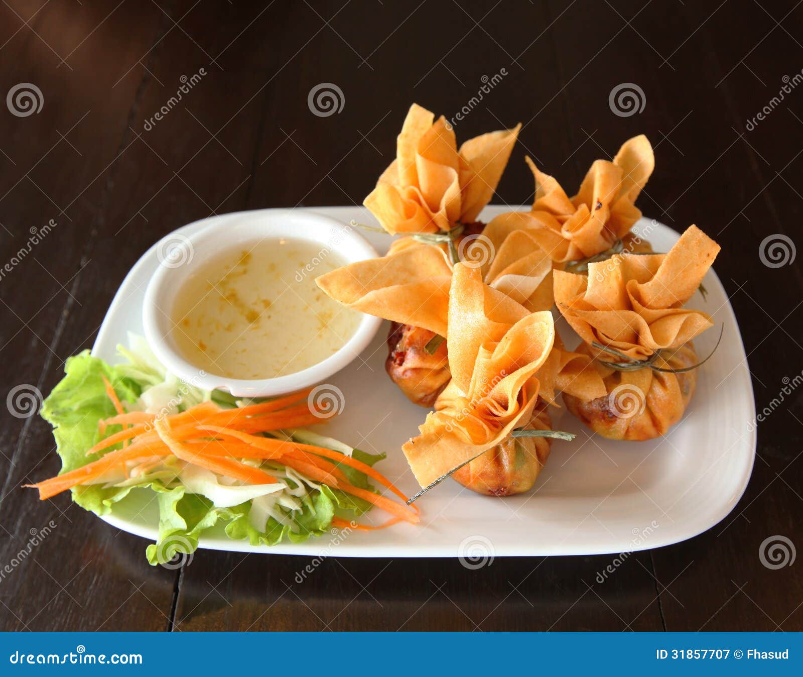 Crab rangoon with sauce stock image. Image of crab, appetizers 31857707