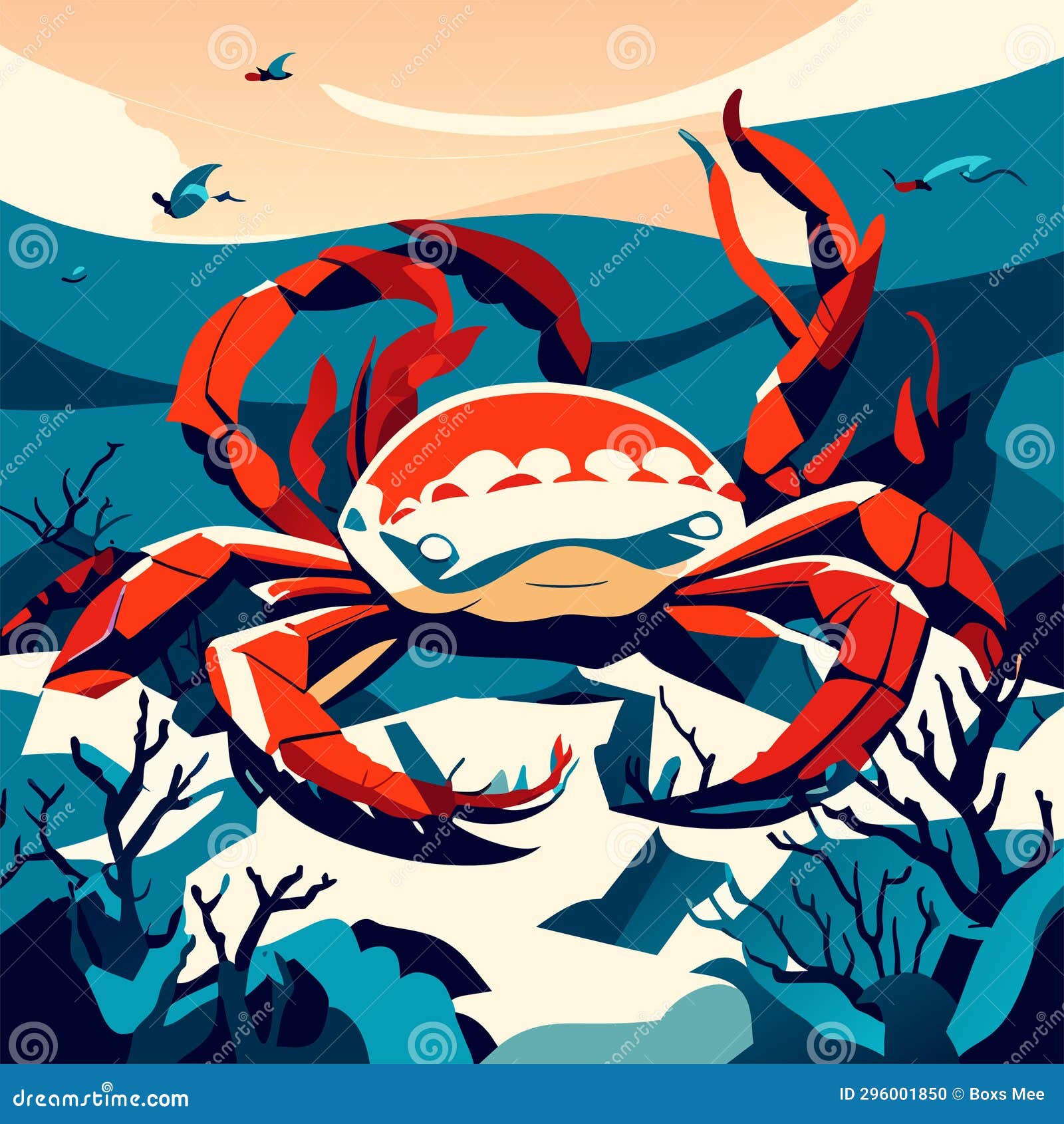 crab on the seashore at sunset.  . generative ai