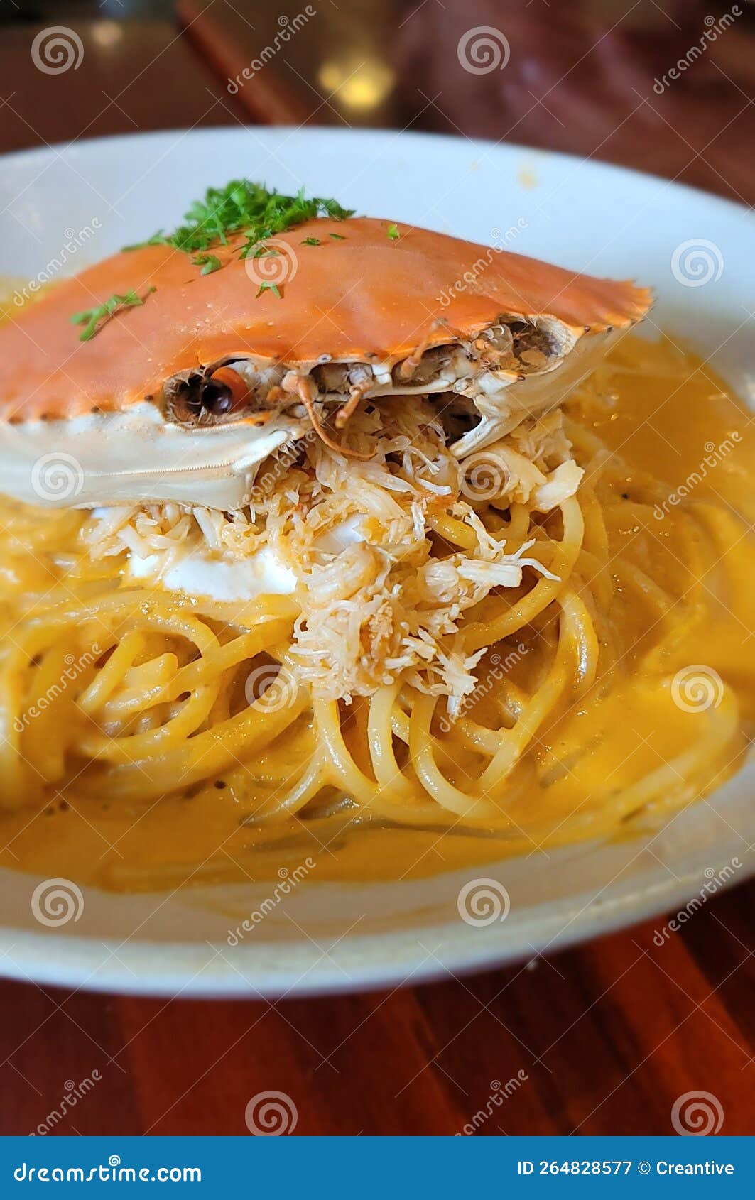 Crab Spaghetti stock image. Image of crab, cheese, creamy 264828577