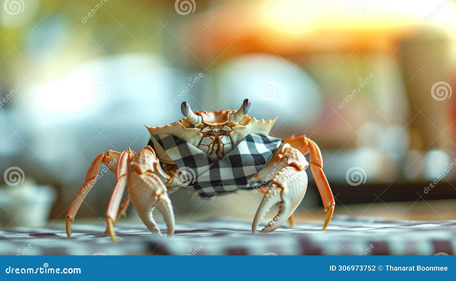 crab stands on back legs, donning checkered shirt, quirky fashion statement, ai generated