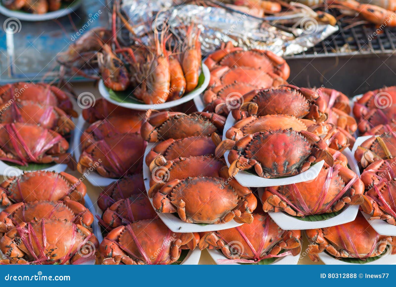 Crab Steam in Seafood Market. Selective Focus. Stock Photo Image of