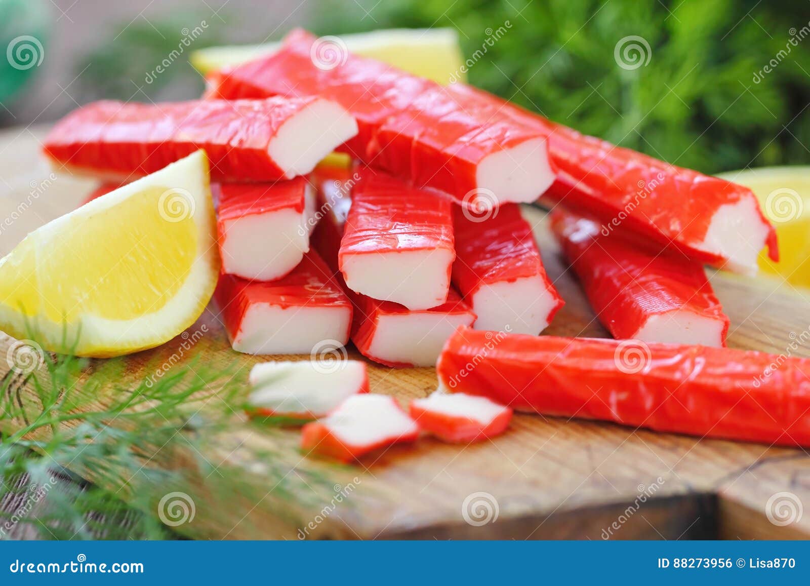 Crab Sticks Prepared for Eating Stock Photo Image of leaf, close