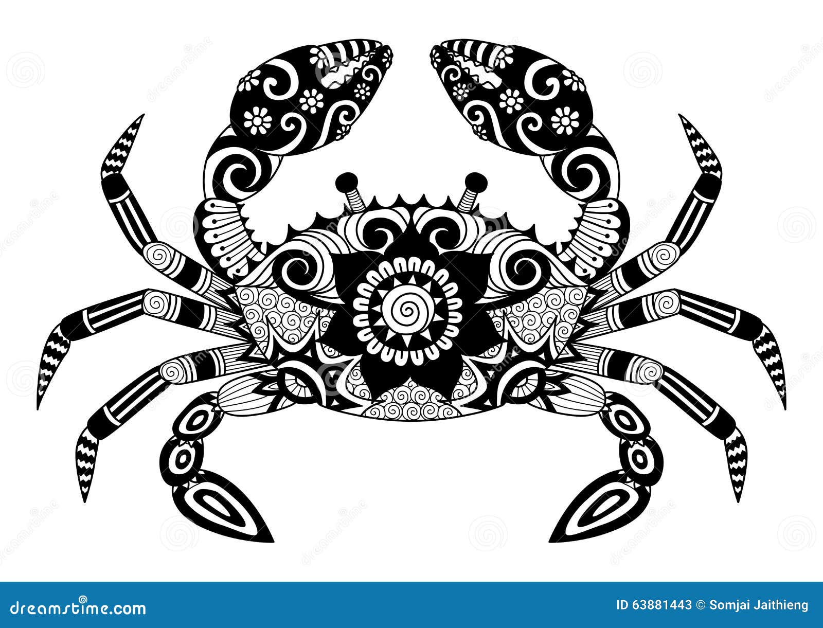 Crabe tiré par la main de zentangle pour livre de coloriage pour l adulte tatouage conception de chemise logo et ainsi de suit