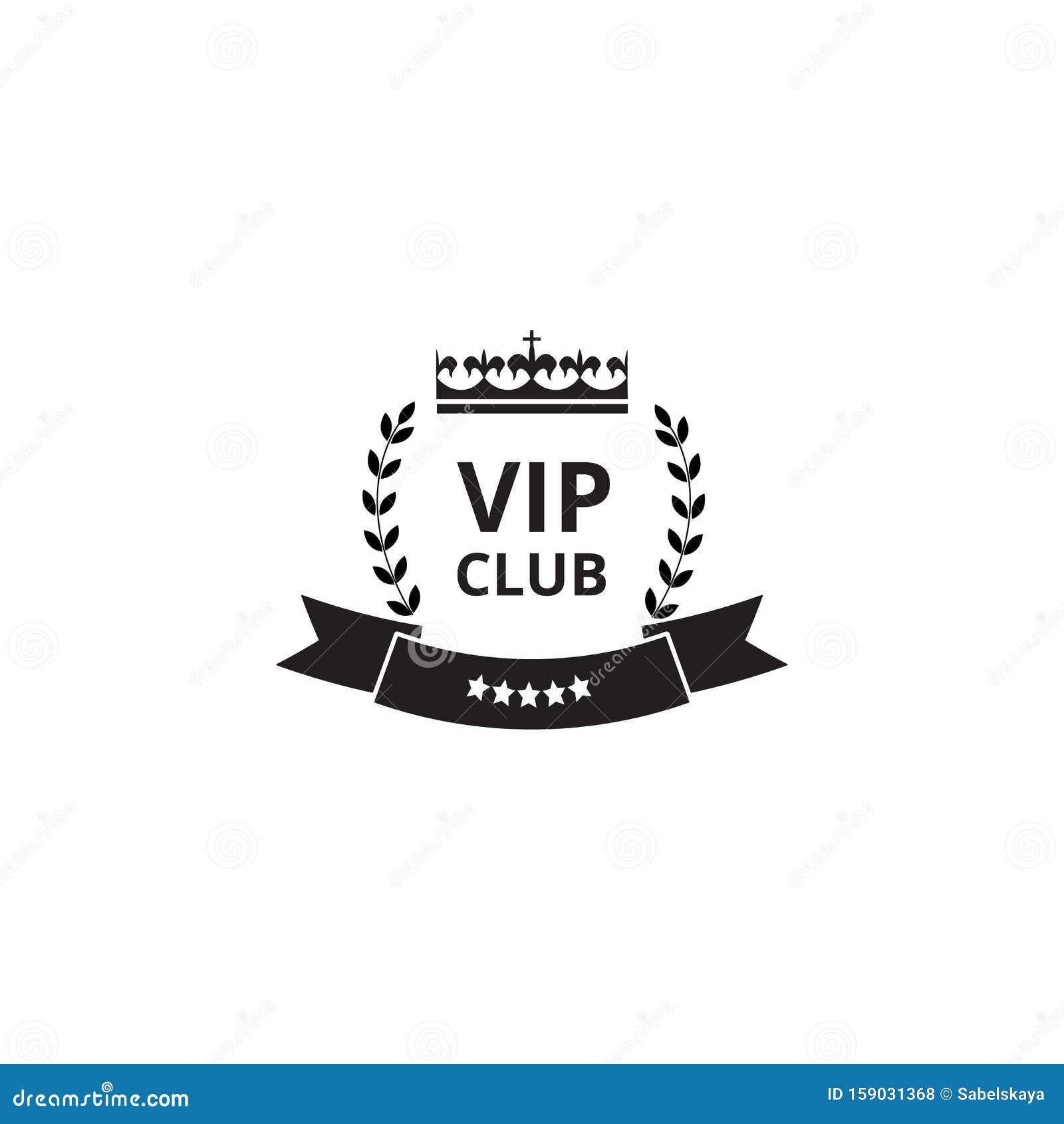 Design de logotipo de crachá de associação exclusiva do clube vip com coroa  vermelha e fita em fundo branco