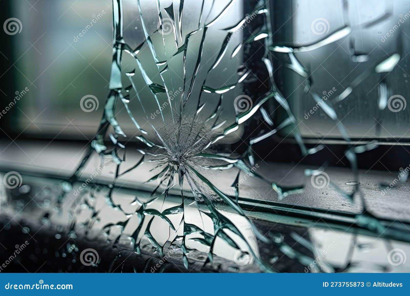 Crack on Glass, with Drop of Water Falling from the Crack Stock
