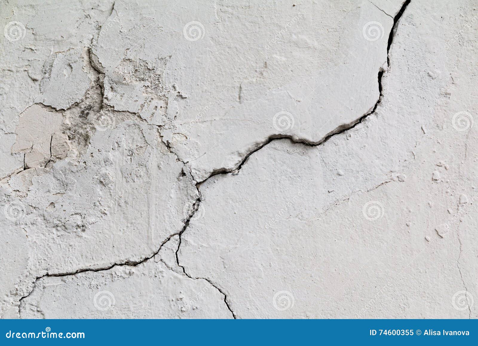 Crack. Texture of Old Painted White Plaster. Cracked Wall. Stock Image