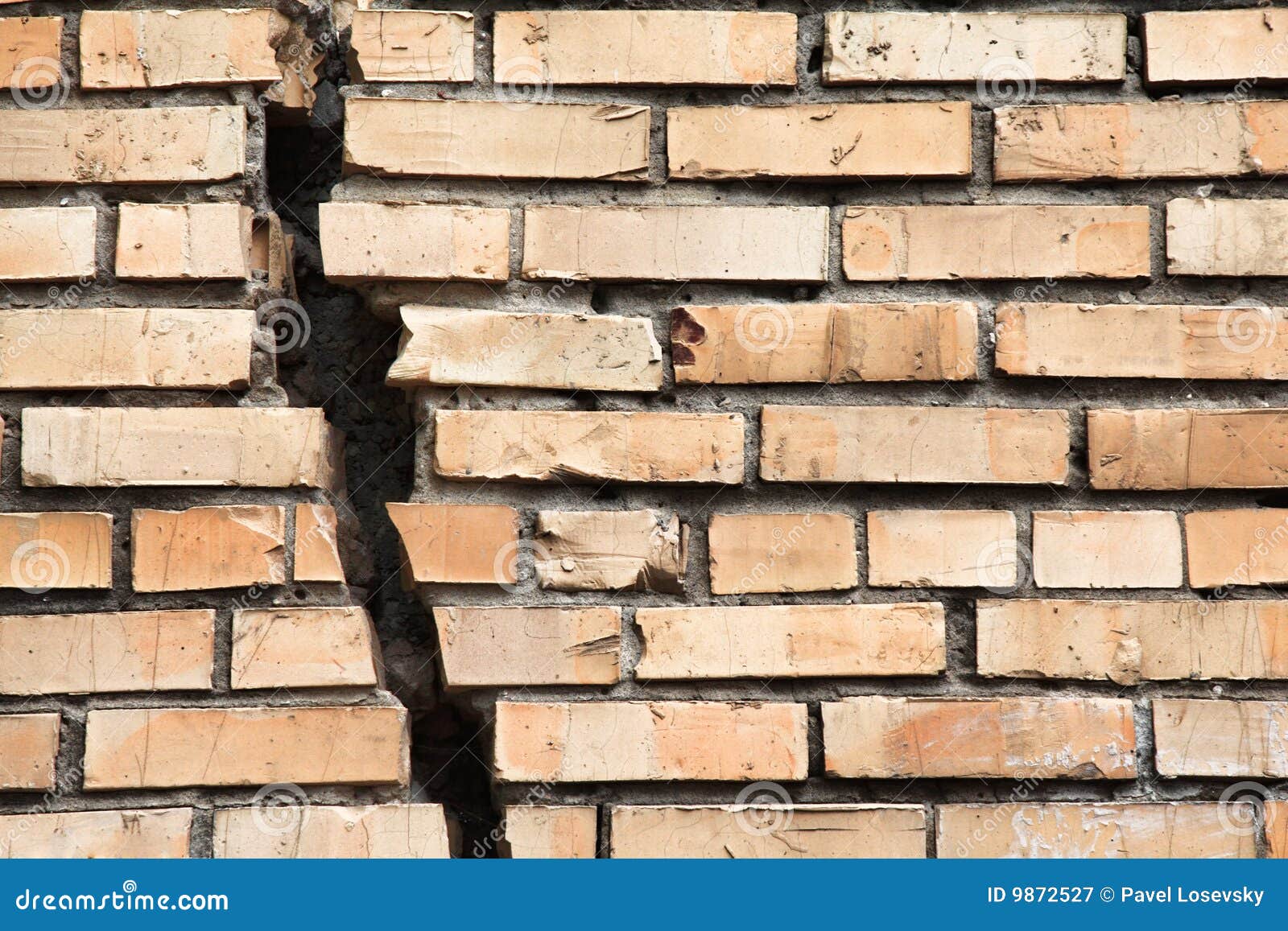 Cracked brick wall stock image. Image of breakdown, closeup 9872527