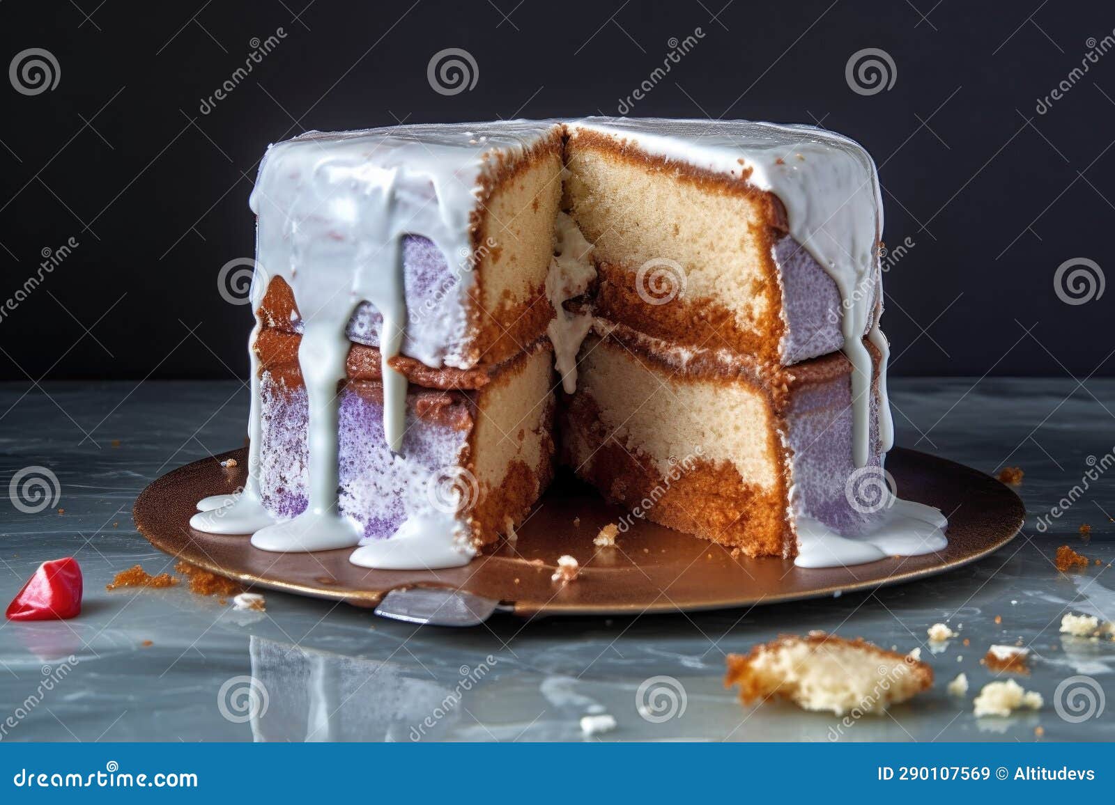 Cracked Cake with Icing Oozing Out of Gaps Stock Image Image of