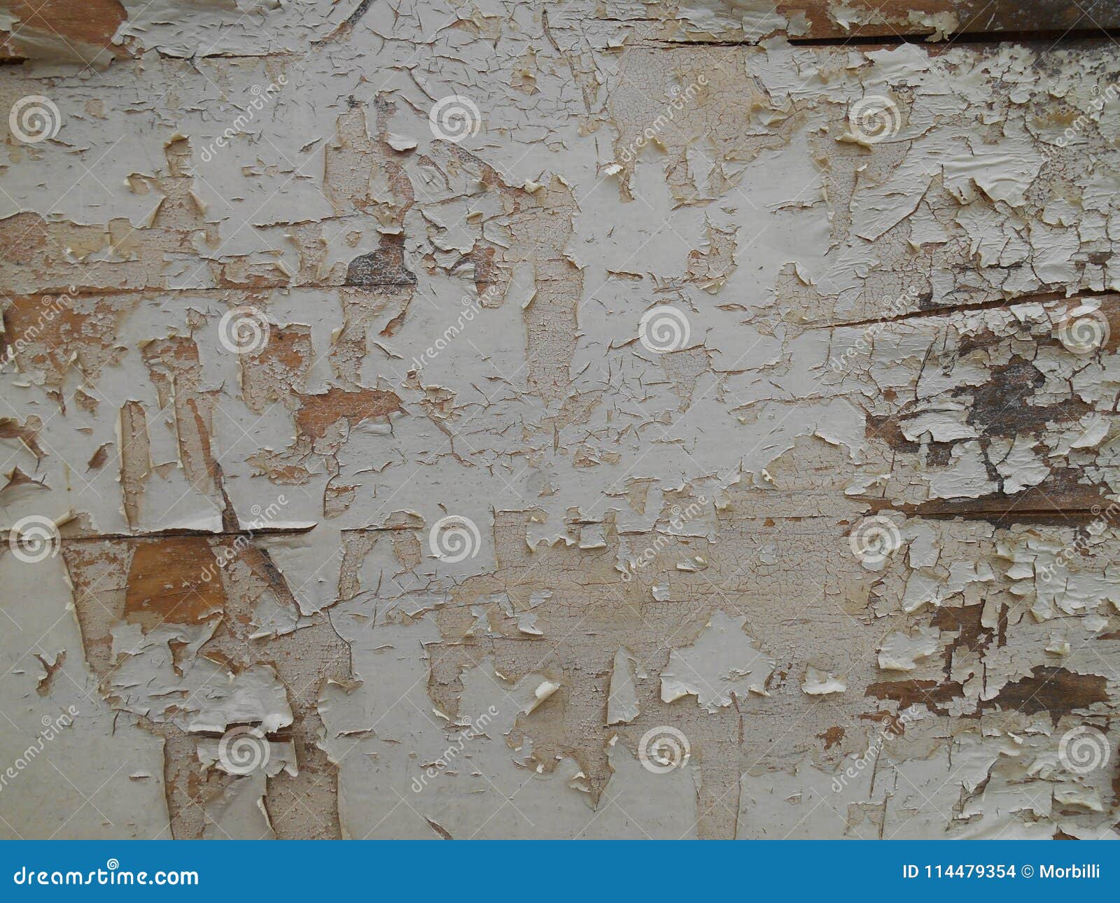 Cracked and Damaged Paint Pattern on Wooden Surface, Background Stock