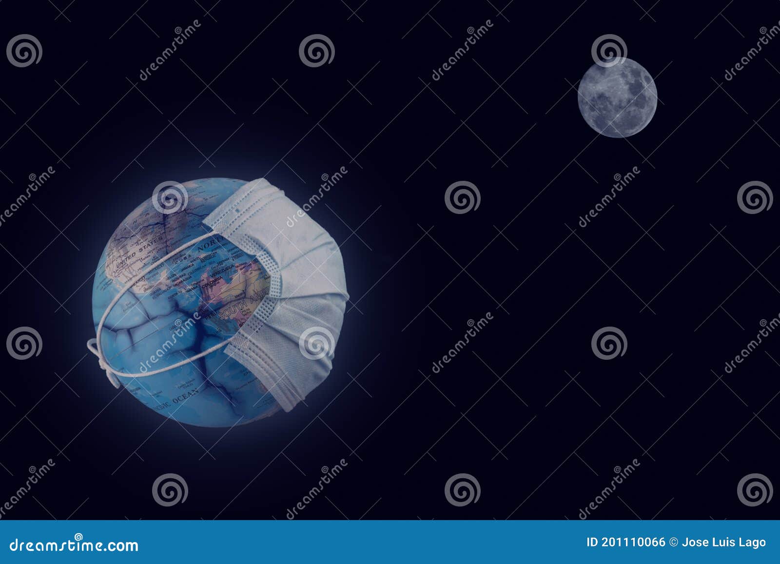 cracked earth globe with surgical mask and full moon