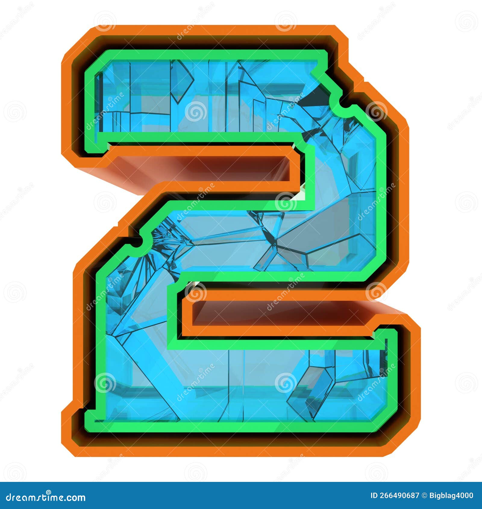 Cracked Glass Number.Rendered 3D Illustration. Stock Illustration