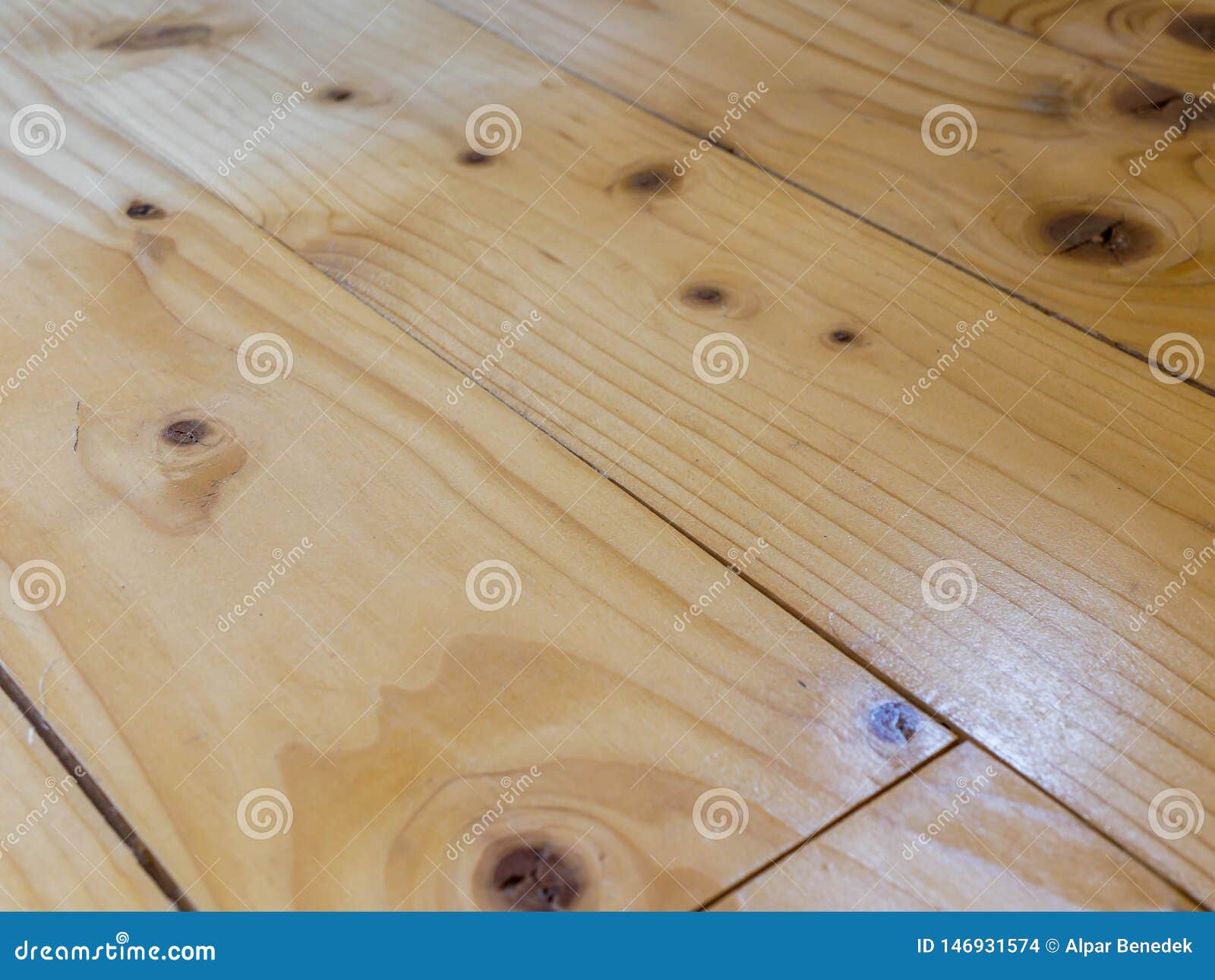 Cracked Lackquered Pine Wood Floor Close Up Shot Stock Photo