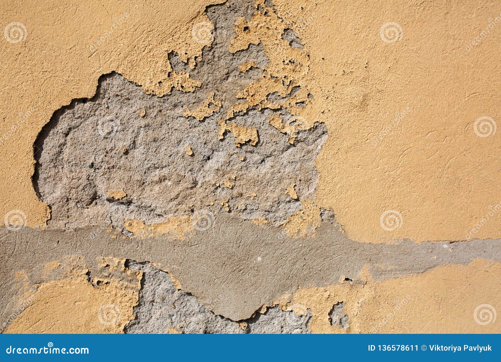 Cracked Yellow Cement Wall. Outdoor Shot Stock Image - Image of