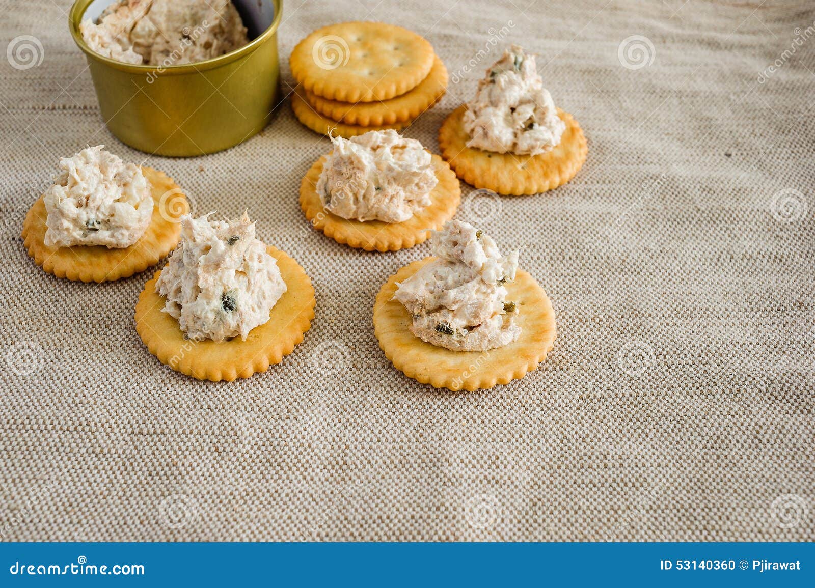 Cracker with tuna spread stock photo. Image of orange 53140360