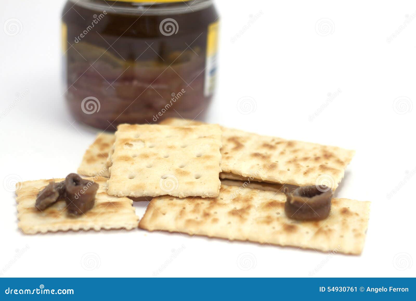 Crackers and anchovy stock image. Image of anchovies 54930761