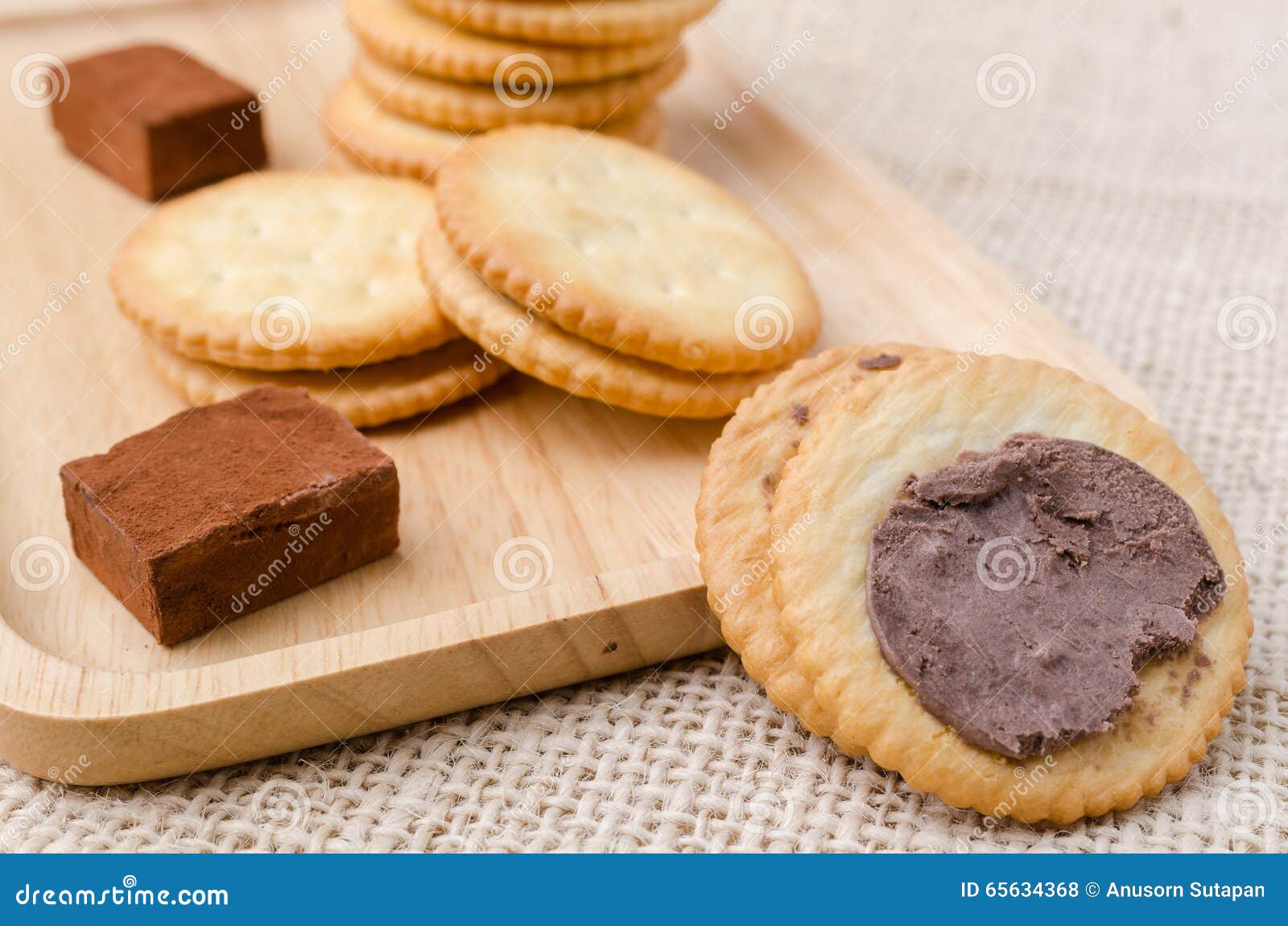 Crackers Biscuits on Burlap Sack Background Stock Photo Image of