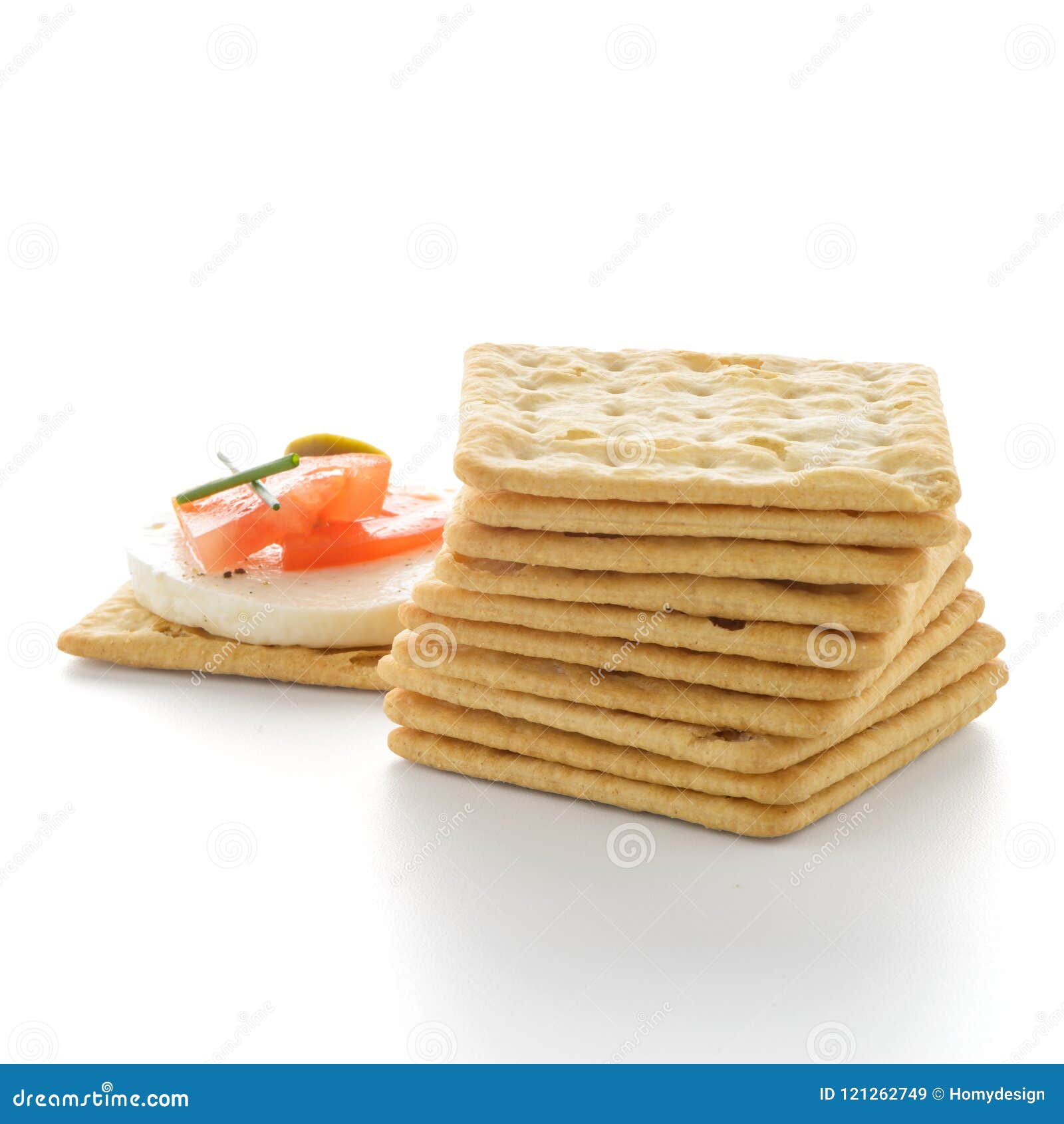 Crackers with Cheese and Tomato Stock Image Image of closeup, pastry