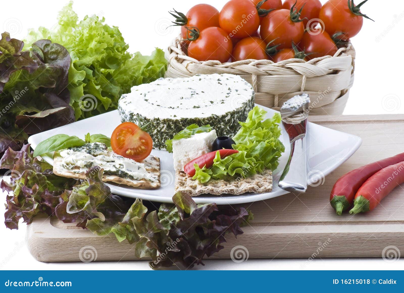 Crackers with Cheese and Vegetables Stock Photo Image of herbs, chopping 16215018