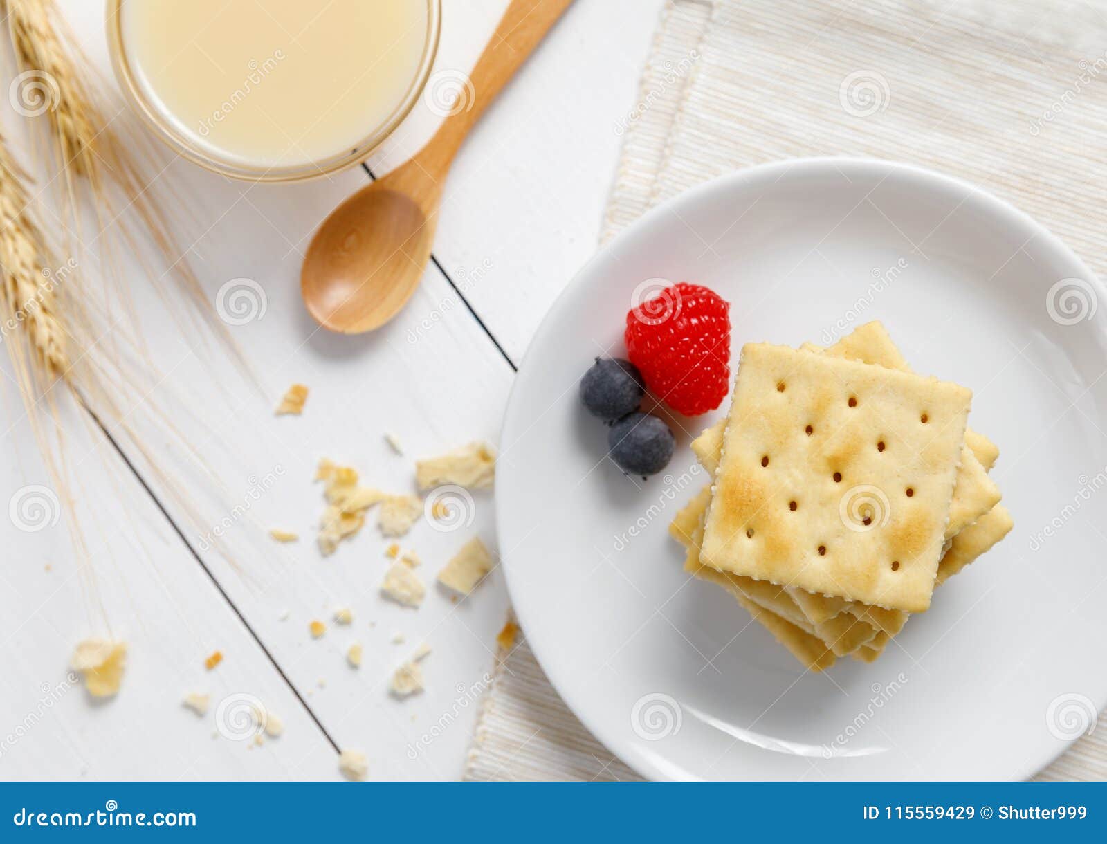 Crackers with Condensed Milk and Fruit Stock Image Image of breakfast