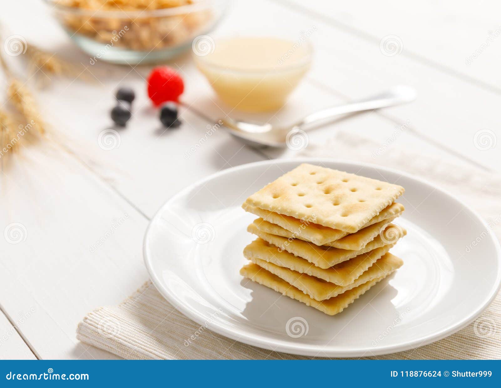 Crackers with Condensed Milk and Fruit, Breakfast Stock Photo Image
