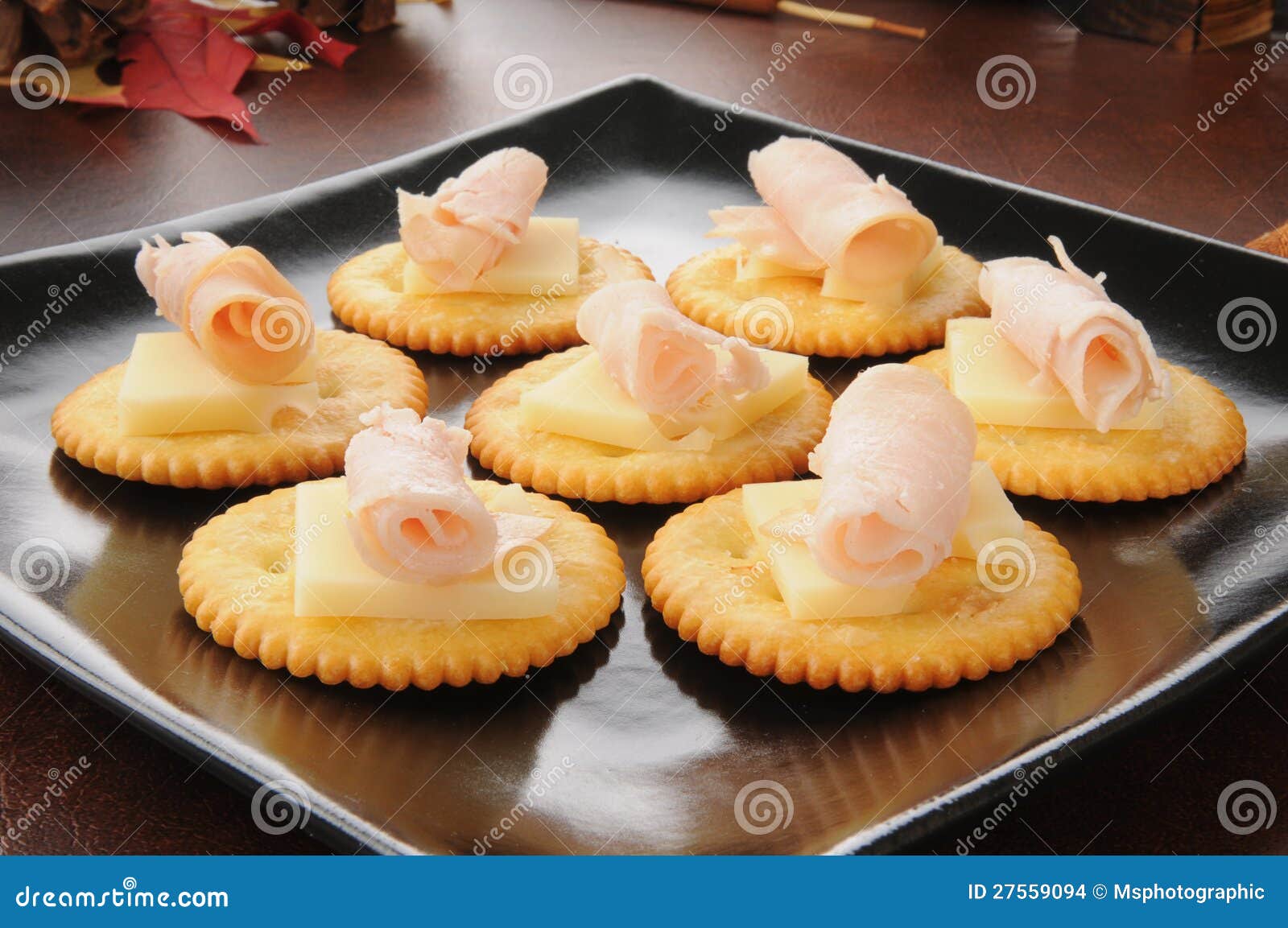 Crackers with Swiss Cheese and Smoked Turkey Stock Photo Image of