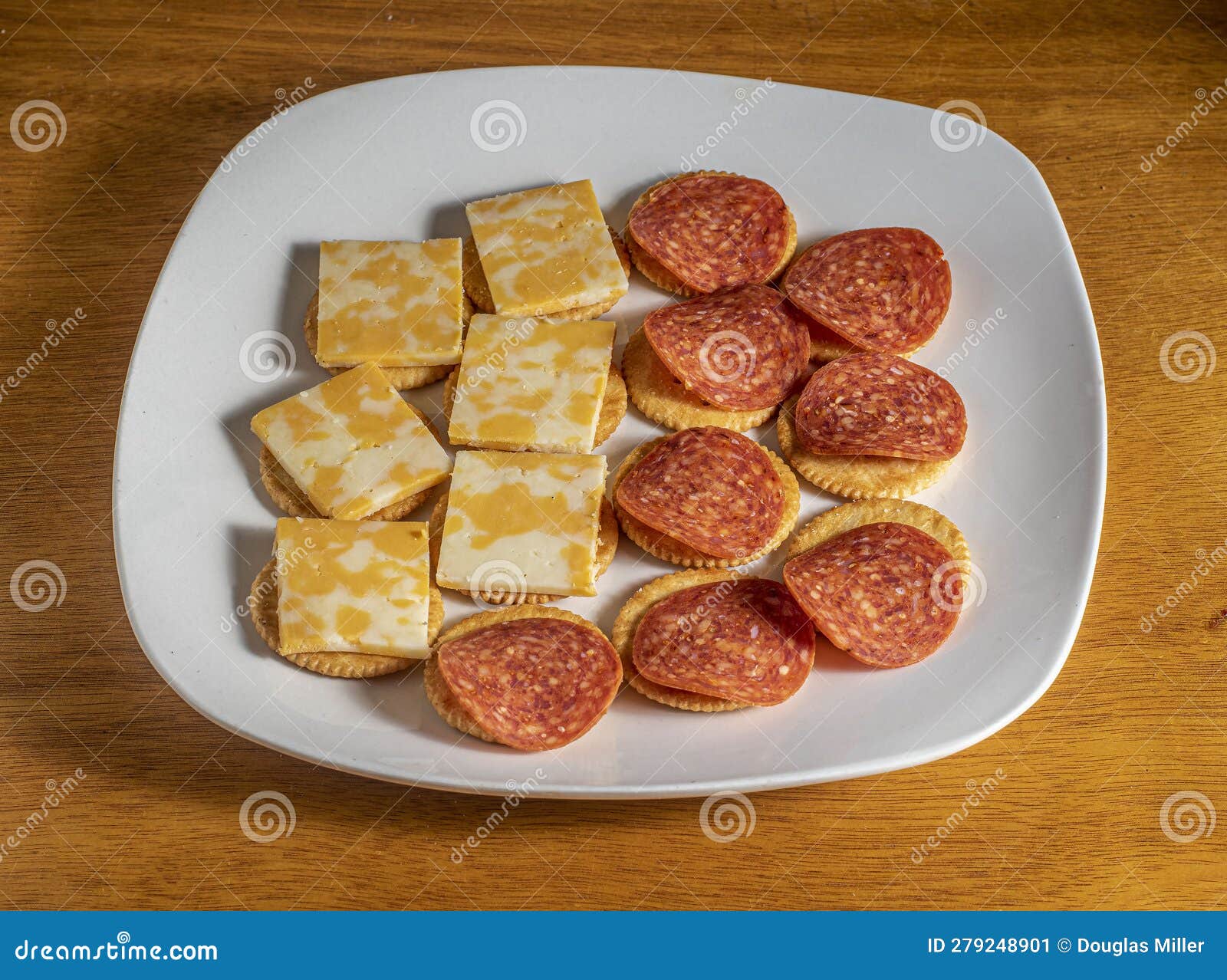 Crackers Top with Colby Jack Cheese and Pepperoni Stock Image Image