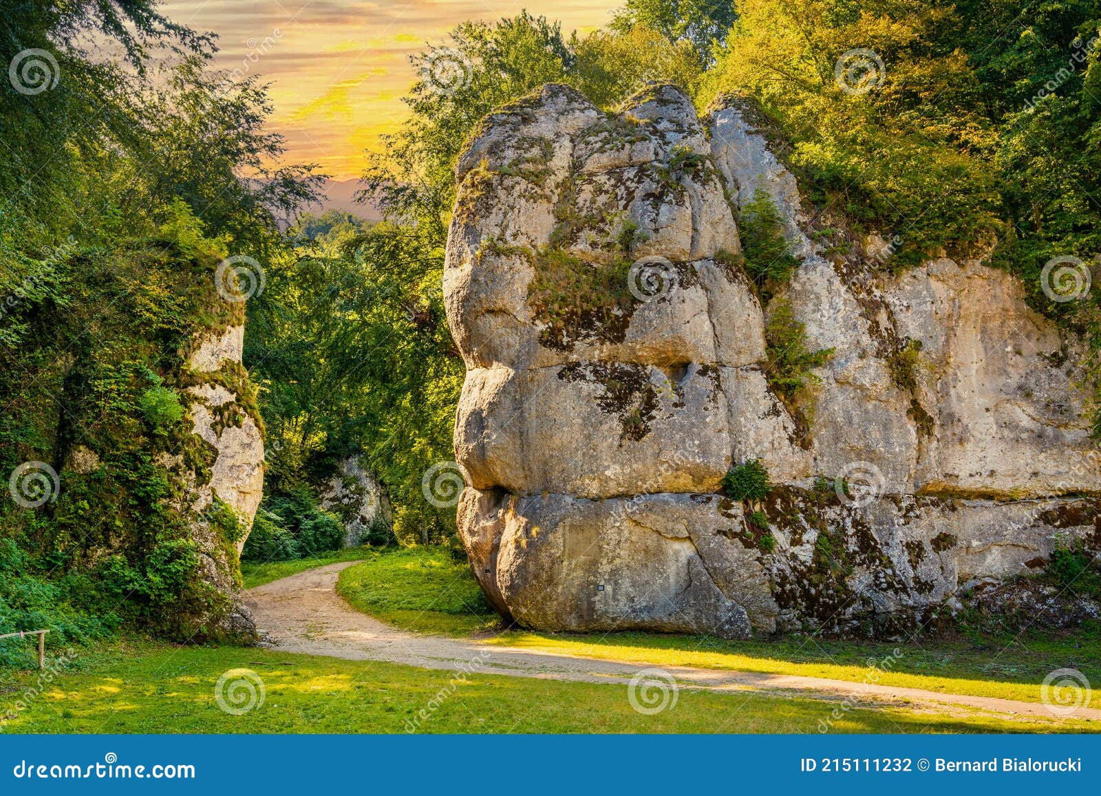 cracow gate jurassic limestone rock gate formation in pradnik creek valley of cracow-czestochowa upland in lesser poland