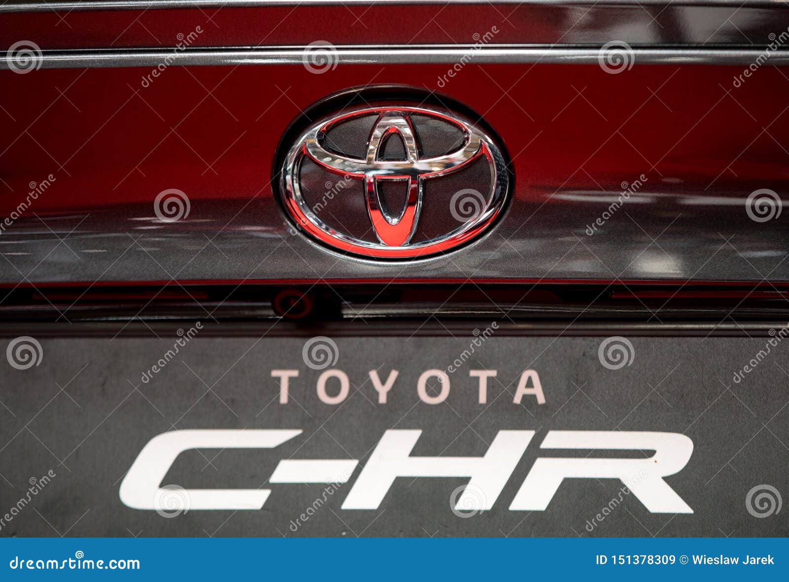 Toyota C Hr Metalic Logo Closeup On The Toyota Car Displayed At Moto