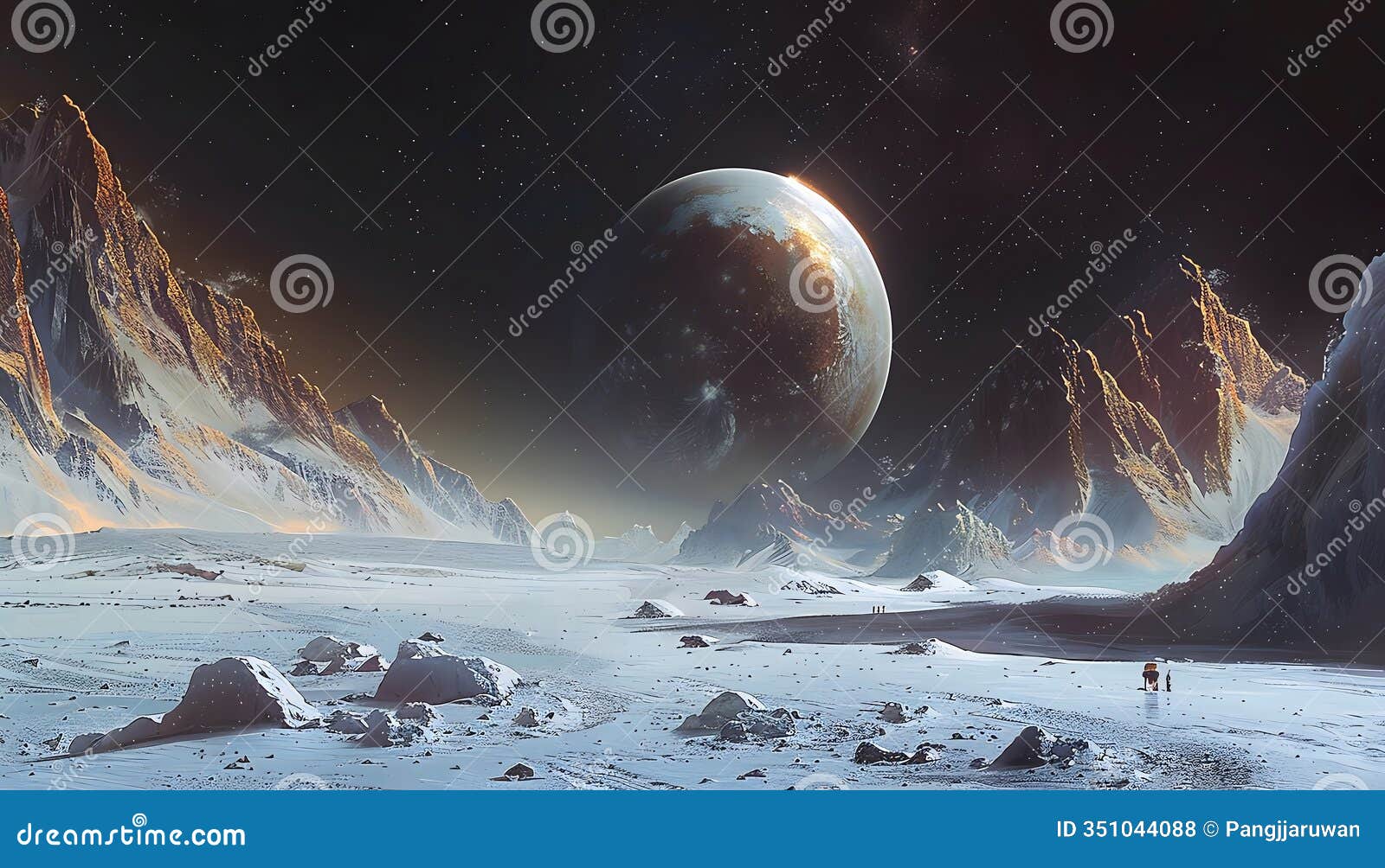 craft an artwork depicting a spacecraft flyby of pluto, capturing the distant, icy world in intricate detail