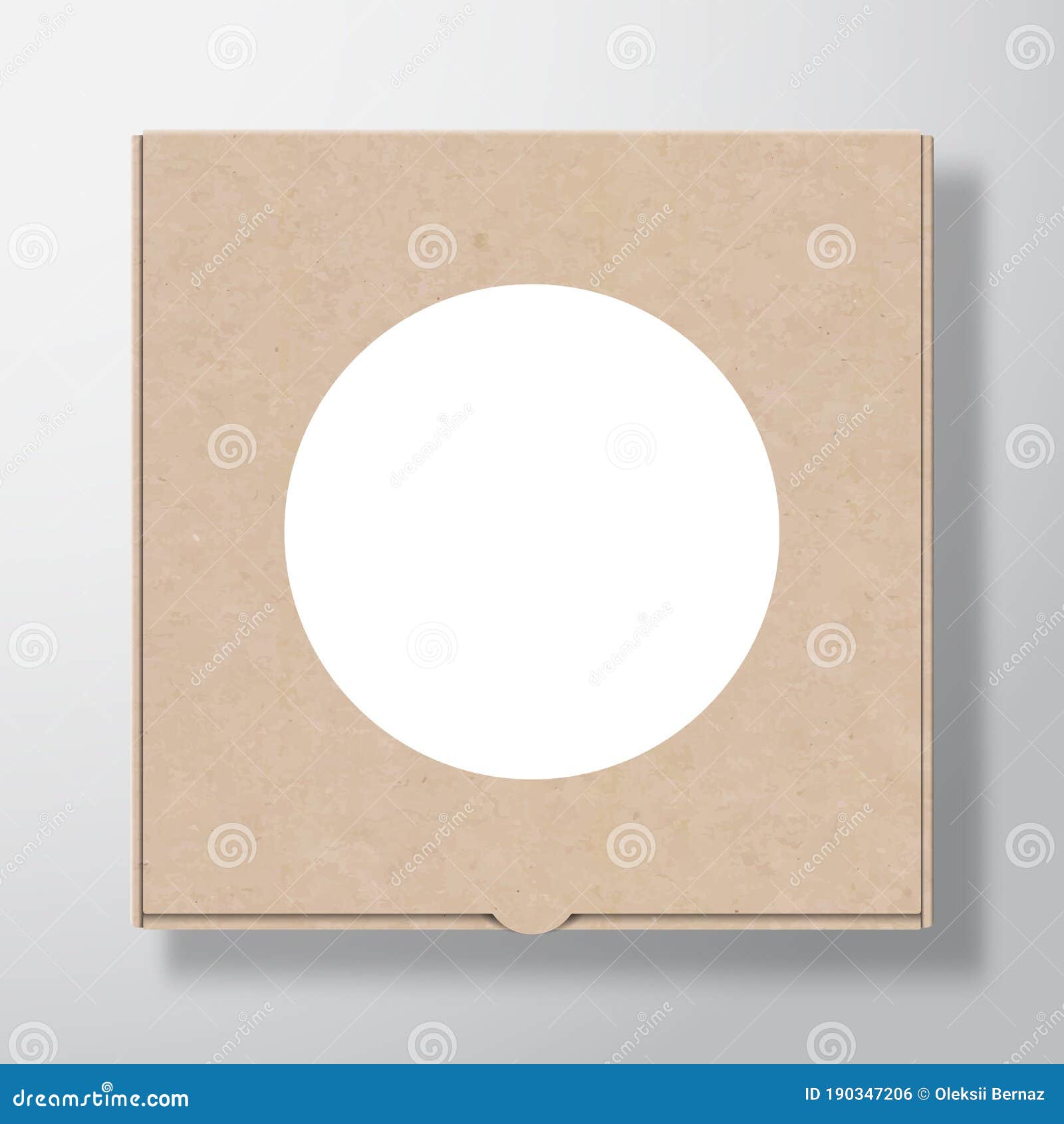 Download Craft Cardboard Pizza Box Container With Clear White Round Label Template. Realistic Carton ...
