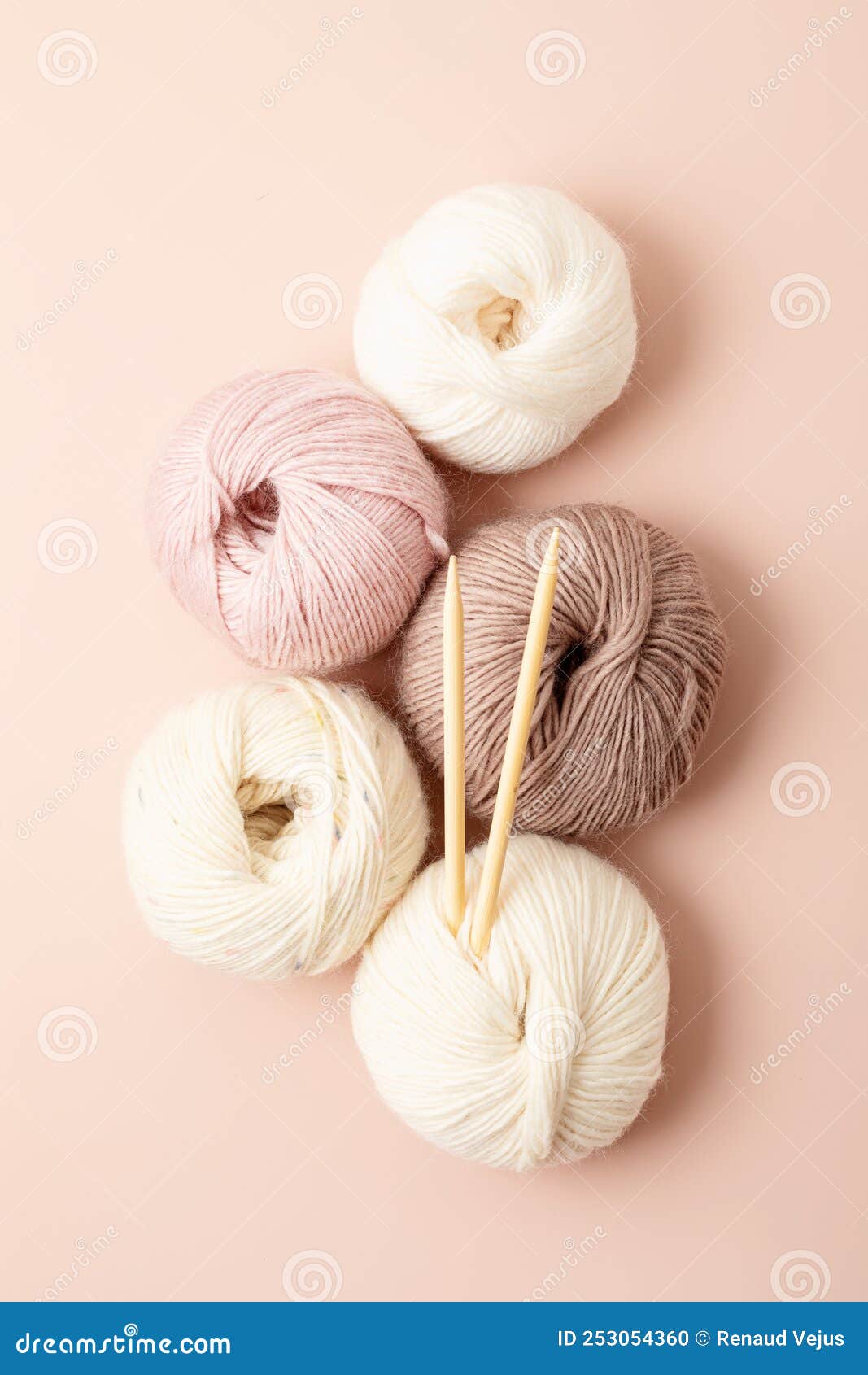 craft hobby background with yarn in natural colors