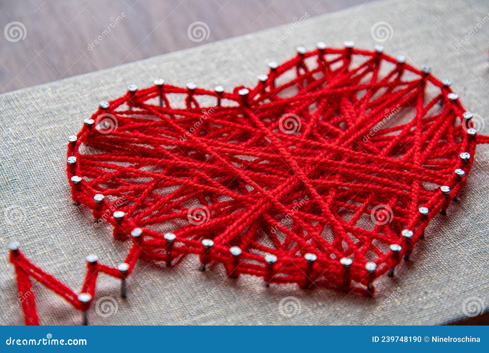 Red Heart String Art Made With Tangled Yarn On Metal Nails On Canvas  Background Stock Photo - Image Of Handmade, Decoration: 239748190
