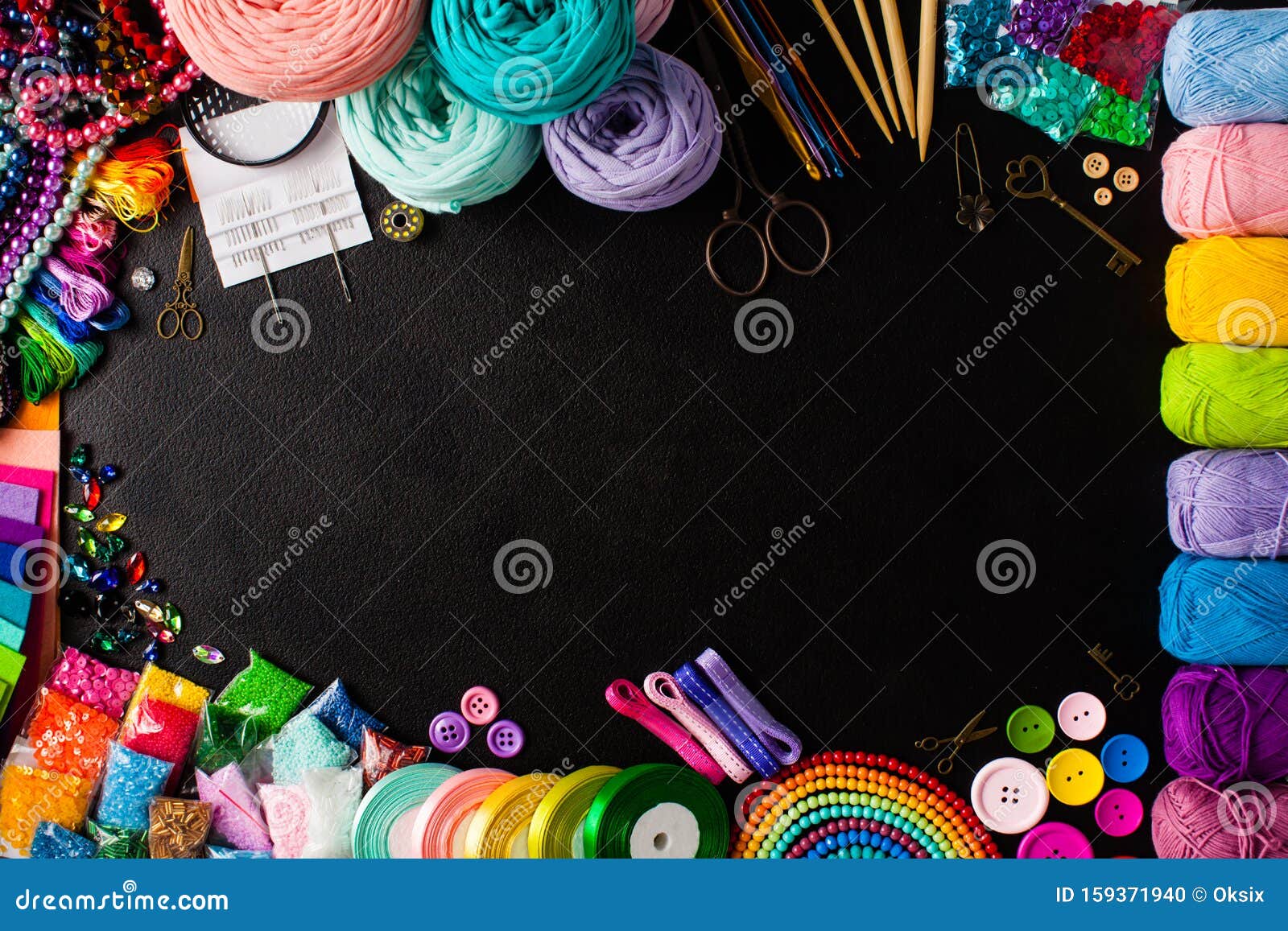 Craft Supplies for Creative Handmade, Top View Frame Stock Photo - Image of  needlework, colorful: 159371940