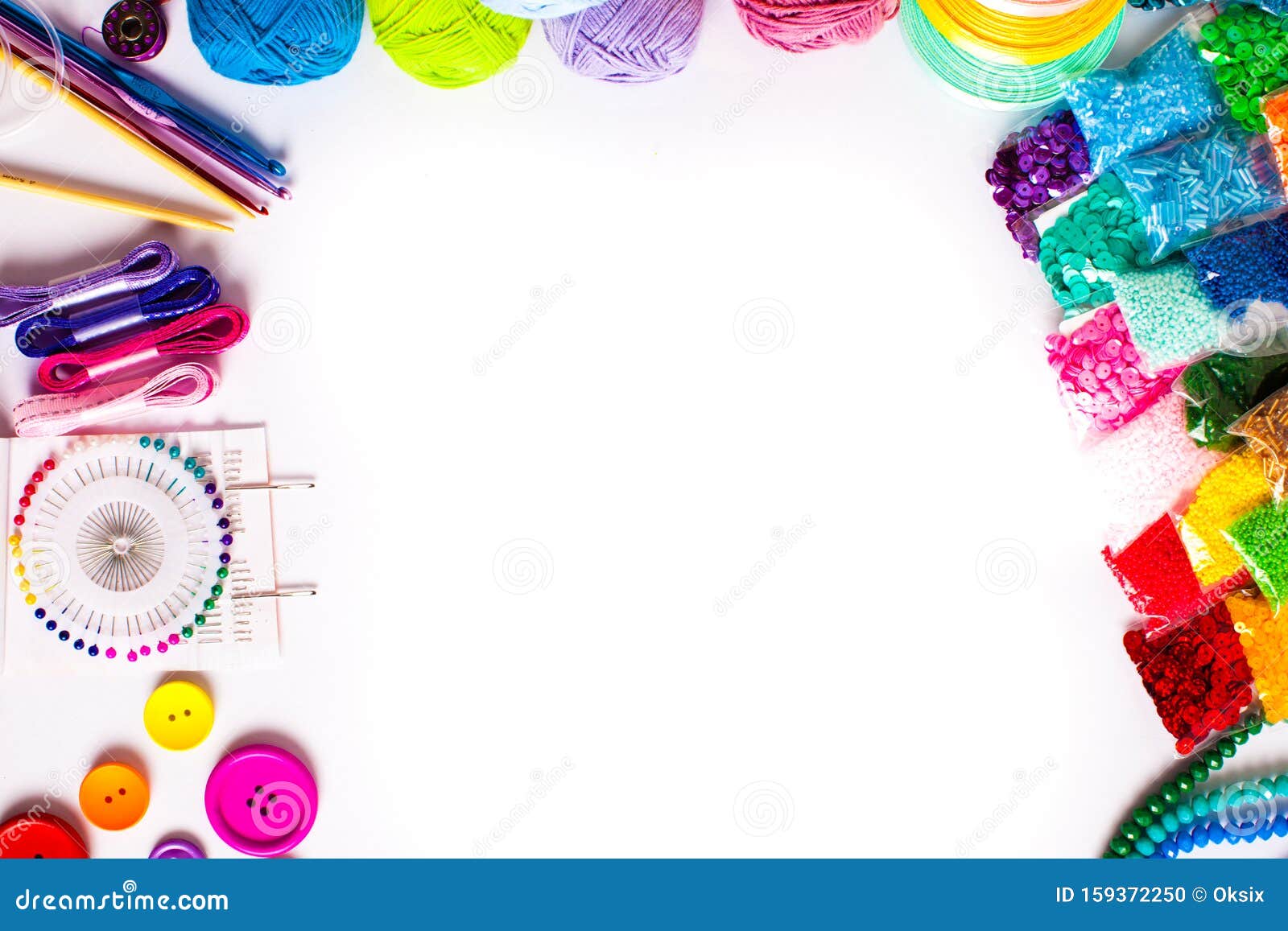 Craft Supplies for Creative Handmade, Top View Border Stock Photo - Image  of frame, buttons: 159372250