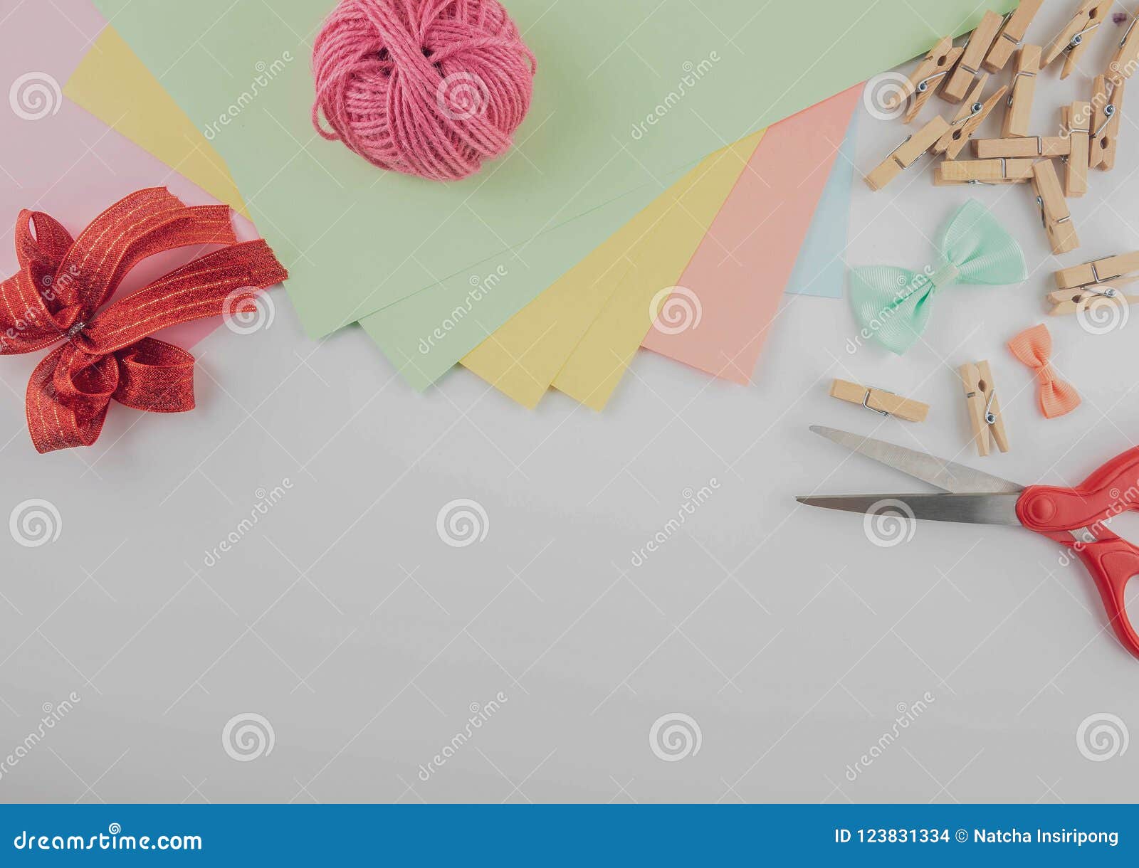Craft Supplies on White Background with Copy Space Stock Photo Image of creative, decoration