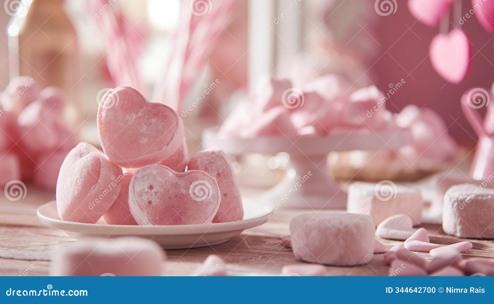 craft a whimsical scene filled with oversized candy hearts in various shades of pink, creating a playful and sweet atmosphere