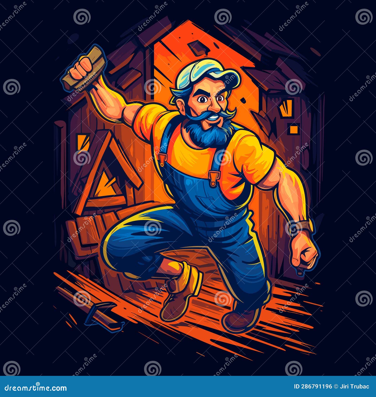 A Carpenter Working on a Wooden Building with Tools in Hand. Craft Work ...