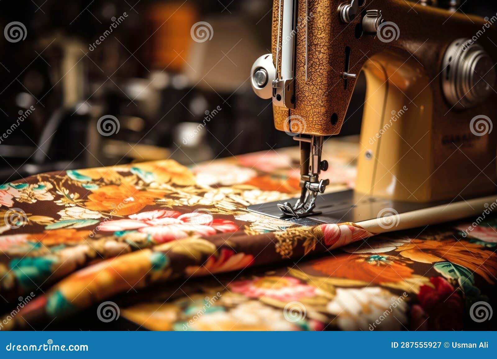 Crafting Fabrics with a Sewing Machine. AI Stock Image Image of
