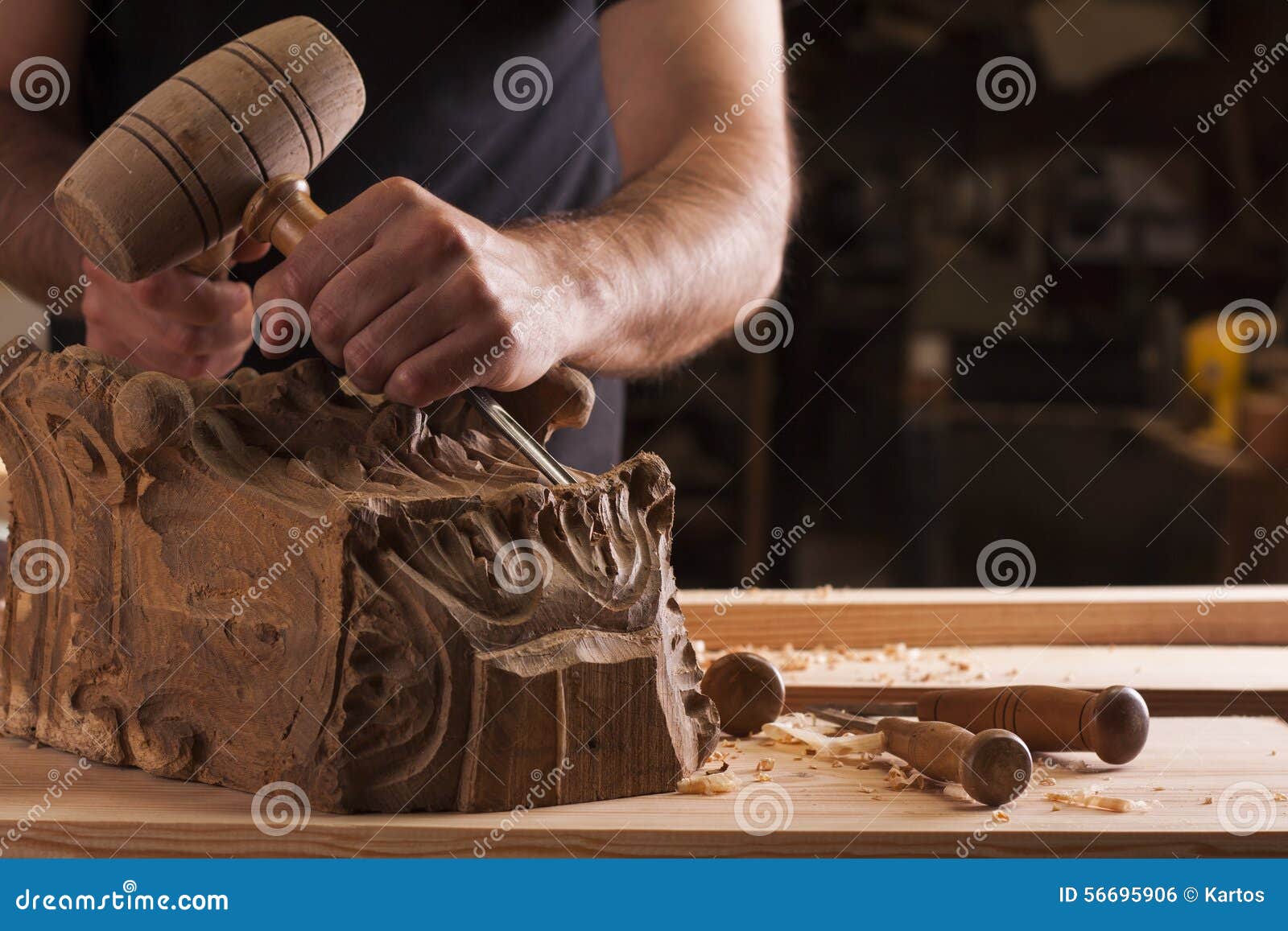 Craftsman carving wood stock photo. Image of hammer, experience 56695906