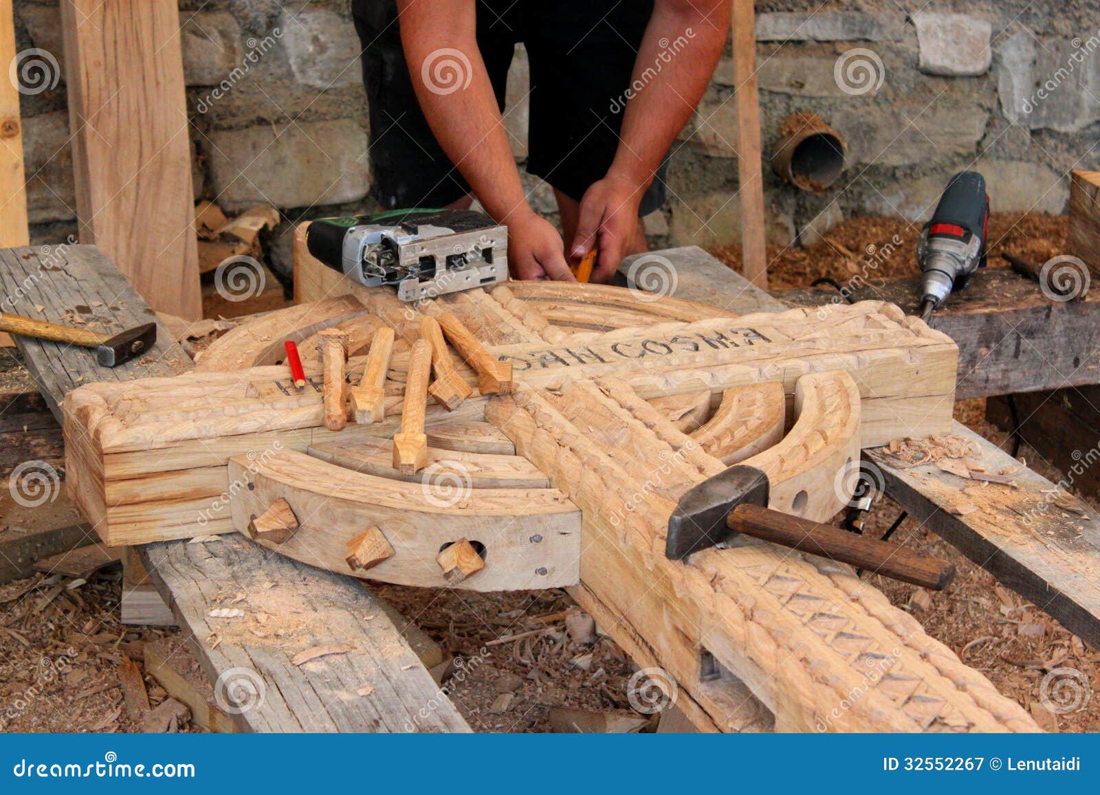 Craftsman carving wood stock image. Image of hand, board 