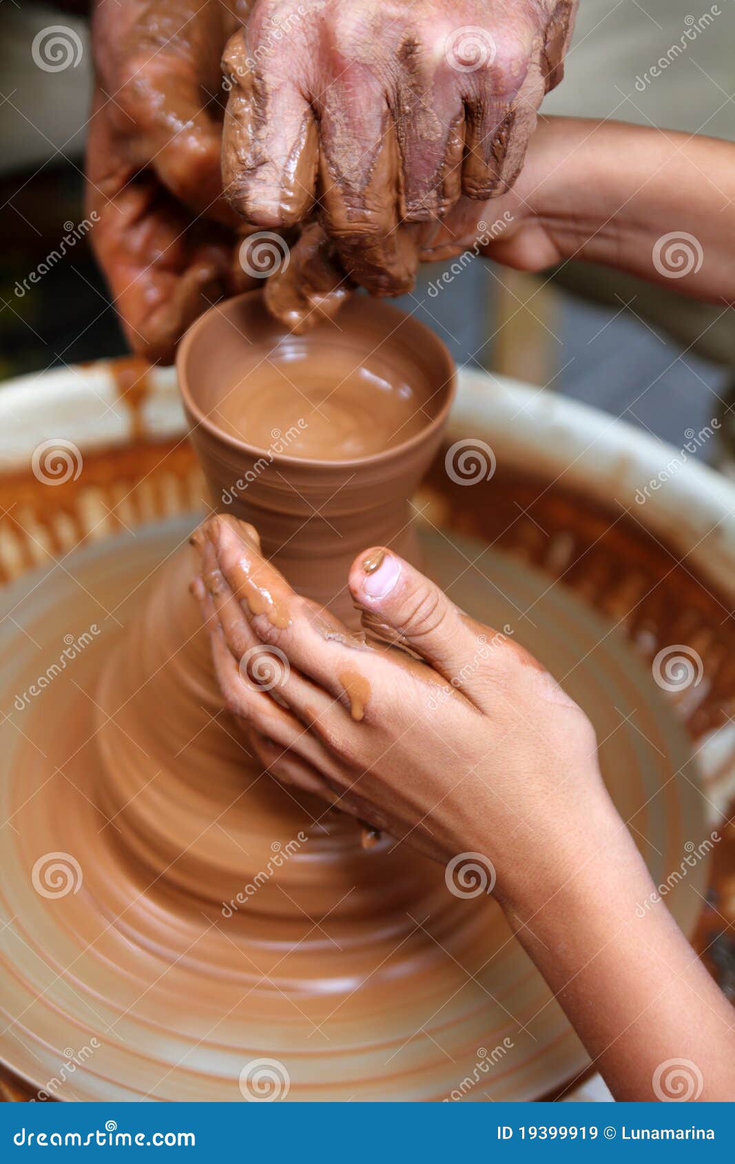 Craftsman Potter Hands of Teacher and Pupil Stock Image Image of