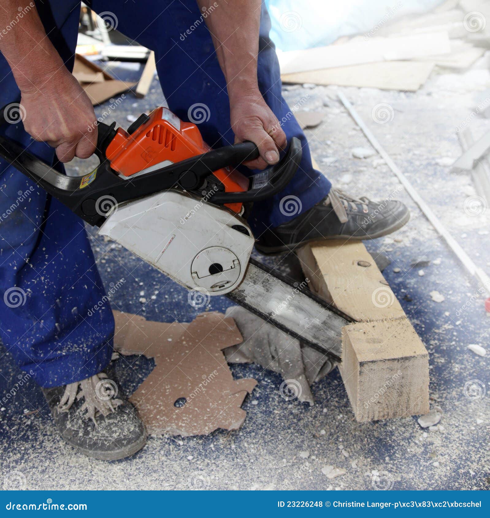 Craftsman Sawing a Beam with Electric Saw Stock Photo Image of staff
