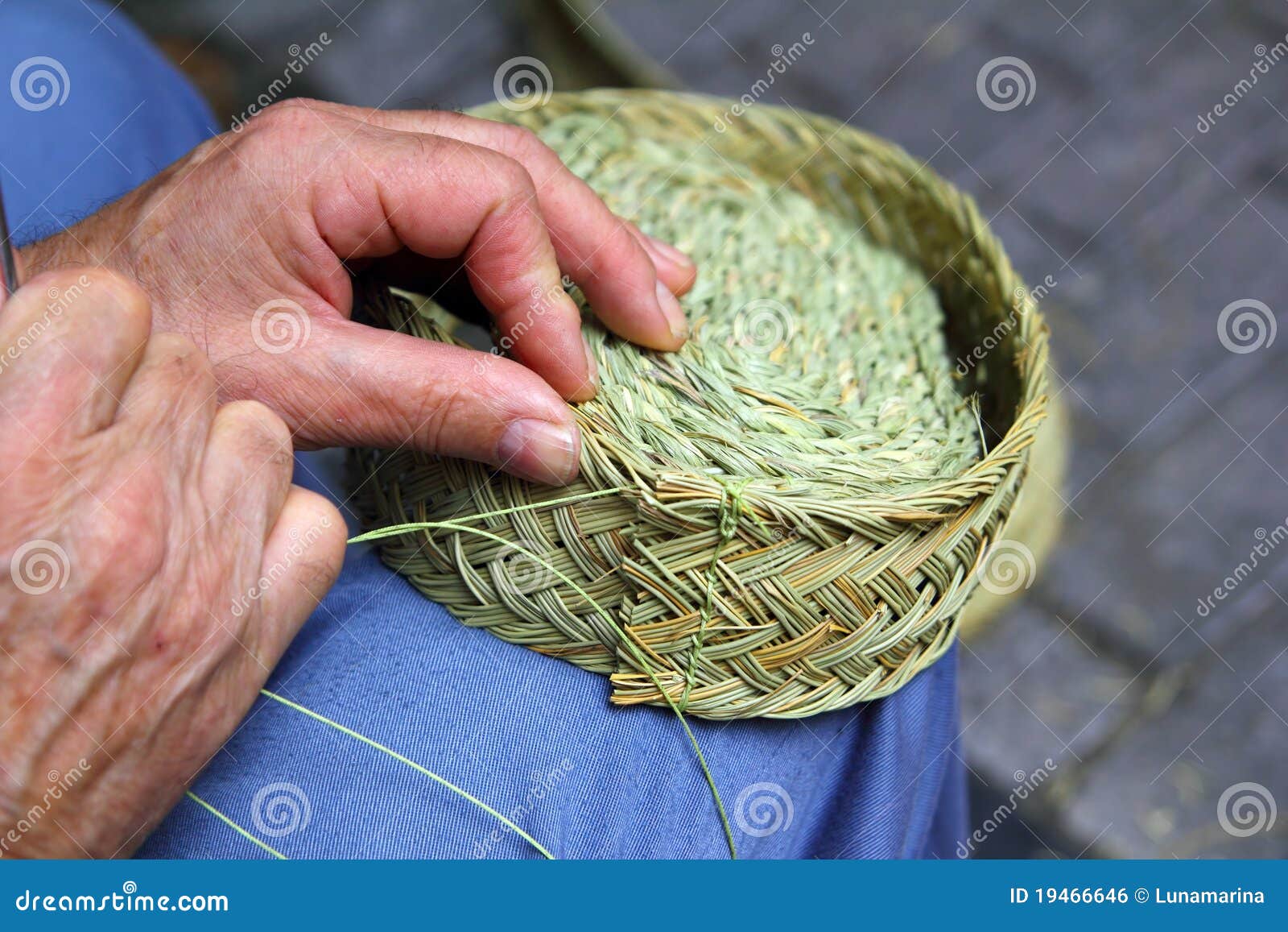 Craftsman Sewing Basket Esparto Grass Weaver Stock Photo Image of