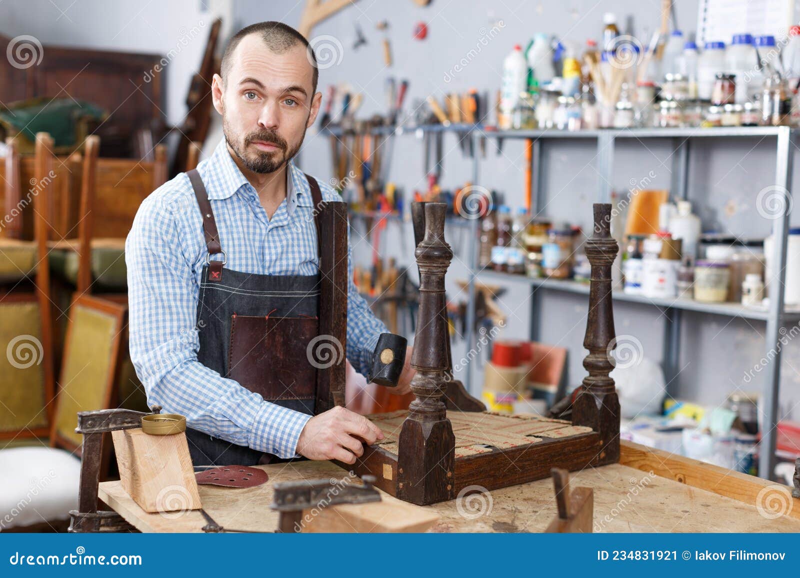 Craftsman Using Carpentry Tools for Restoration Stock Image Image of